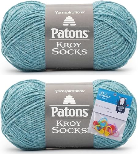 Miniatura 9 de Patons Kroy Socks - Paquete de 2 hilos con marcadores de puntada Bella's Crafts (gris Gentry Grey)