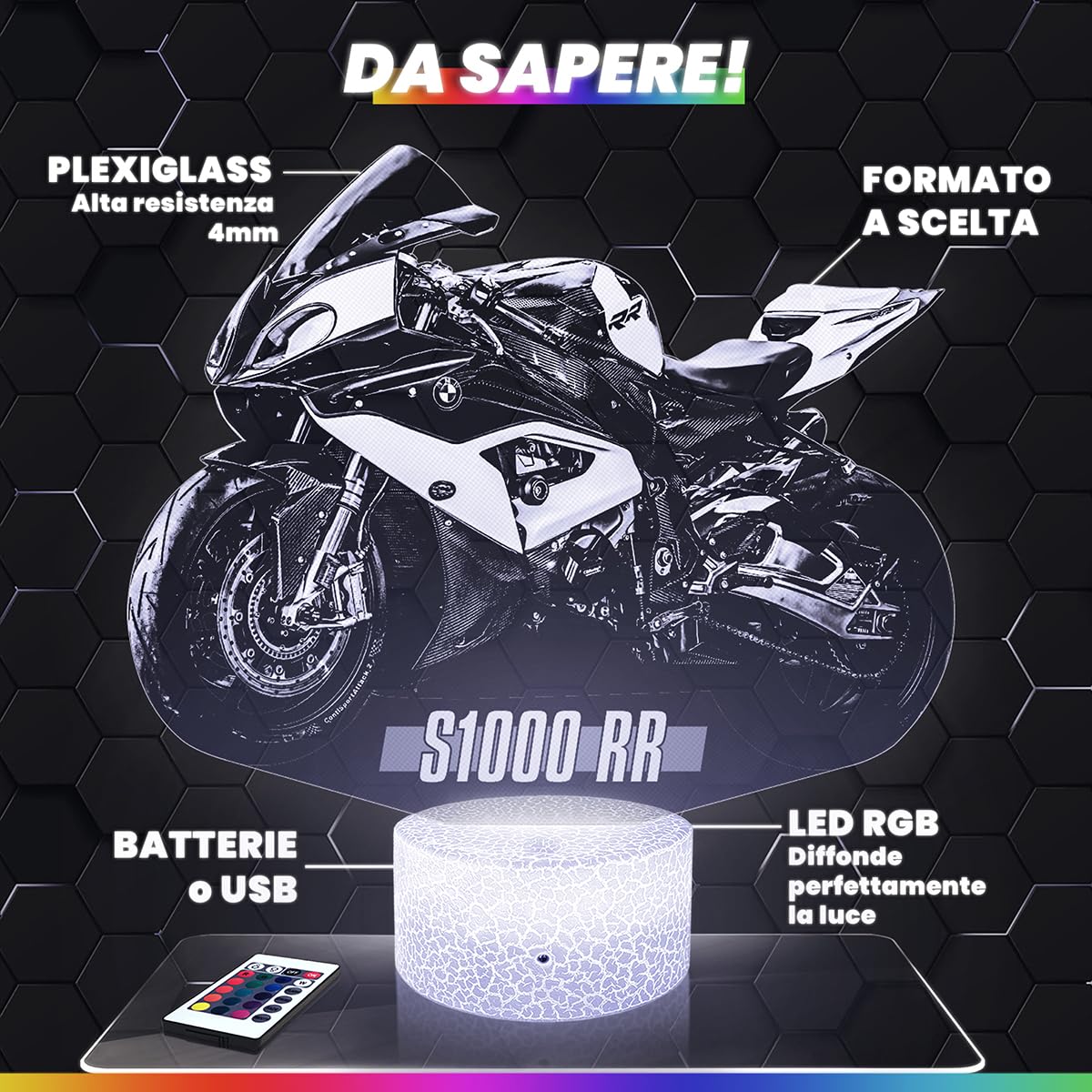 Lampephoto.fr - Lampada 3D Moto Gsxr S Decorazione Motard, Idea Regalo Uomo oggetto Moto Gsxr S Luce Notturna per Adulti Decorazione Camera, Idea Regalo Originale per Uomo A Natale, Illusione 3D Led