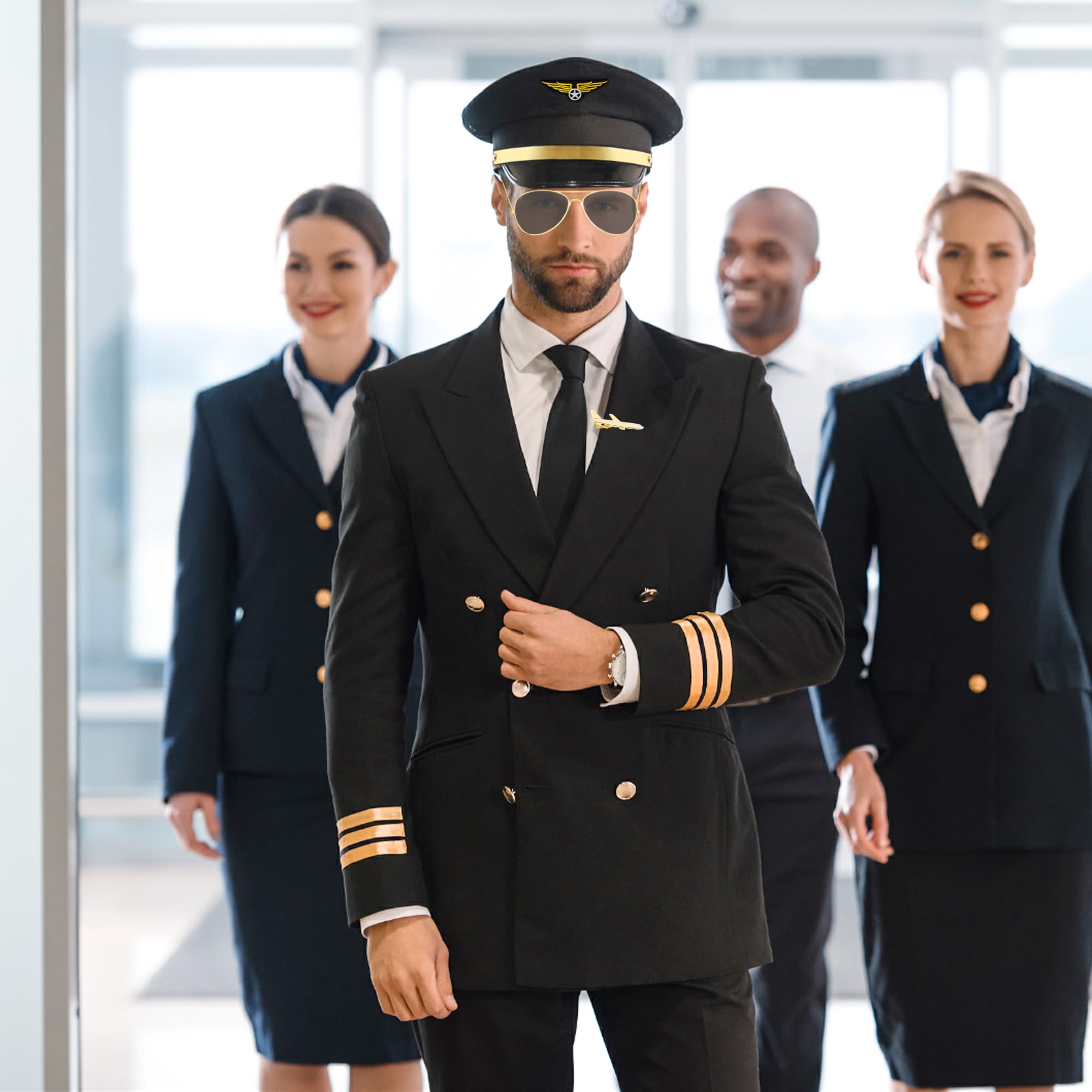 LaVenty Airplane Captain Costume Airline Pilot Hat Accessories for Adults Teens Captain Party Cosplay Supplies Sunglasses - Image 3
