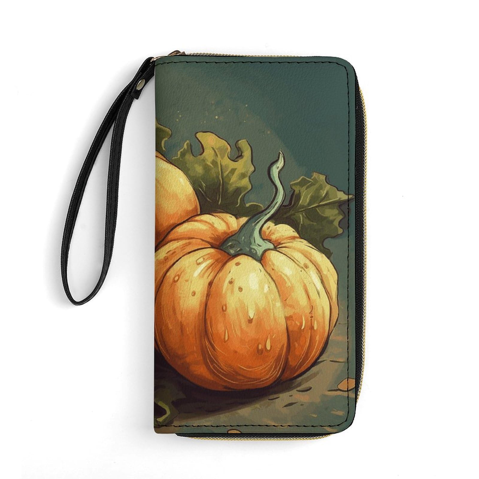 QMNLKH Stylish And Durable Two Little Pumpkins Printed Leather Wallet: A Must-have Storage Bag for The Holidays, Suitable for Storing ID Cards, Various Cards And Change