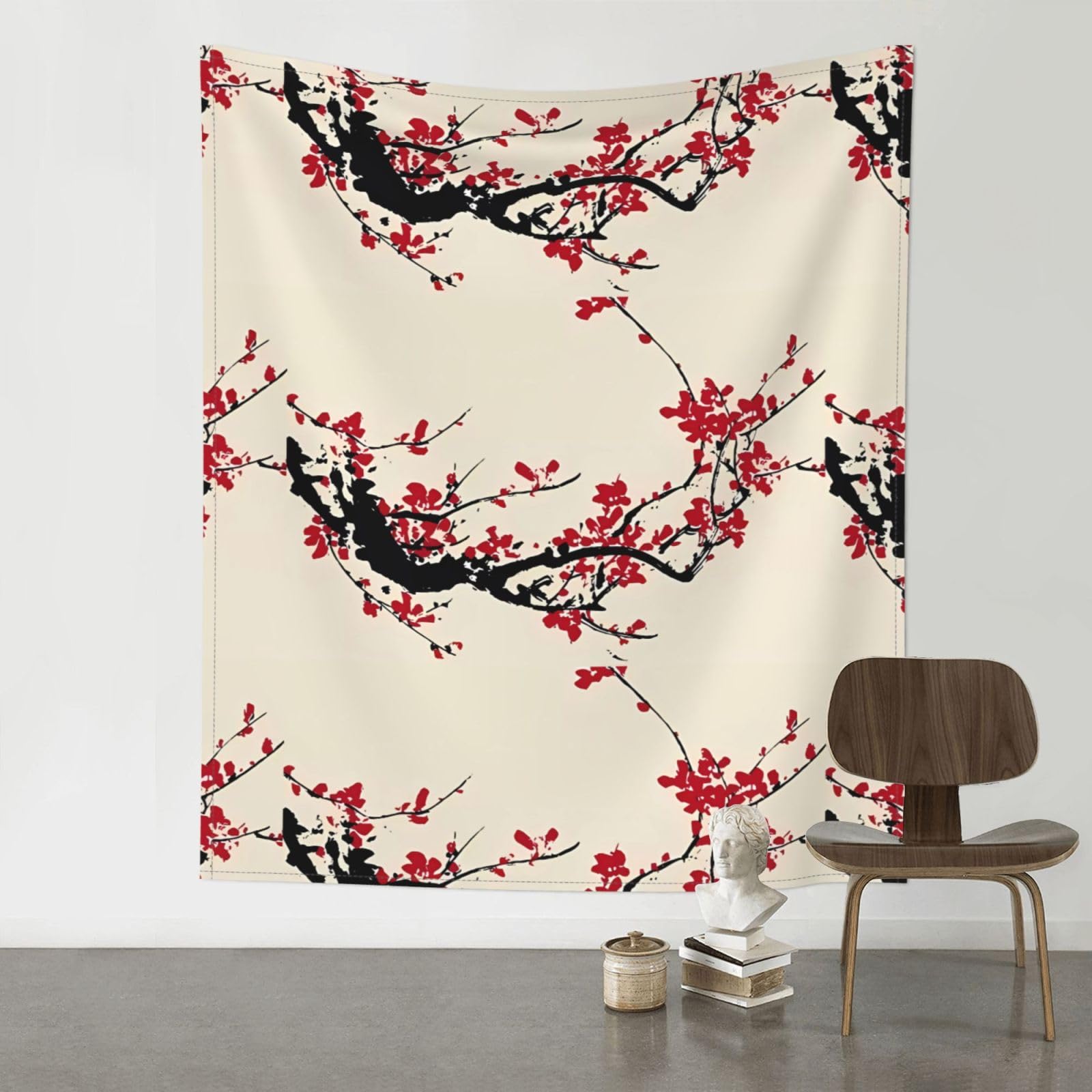 WHJSSF Japanese Floral Cherry Blossom Prints 60x51in Wall Tapestry Bohemian Throw Blanket Dorm Decor Beach Picnic Cover