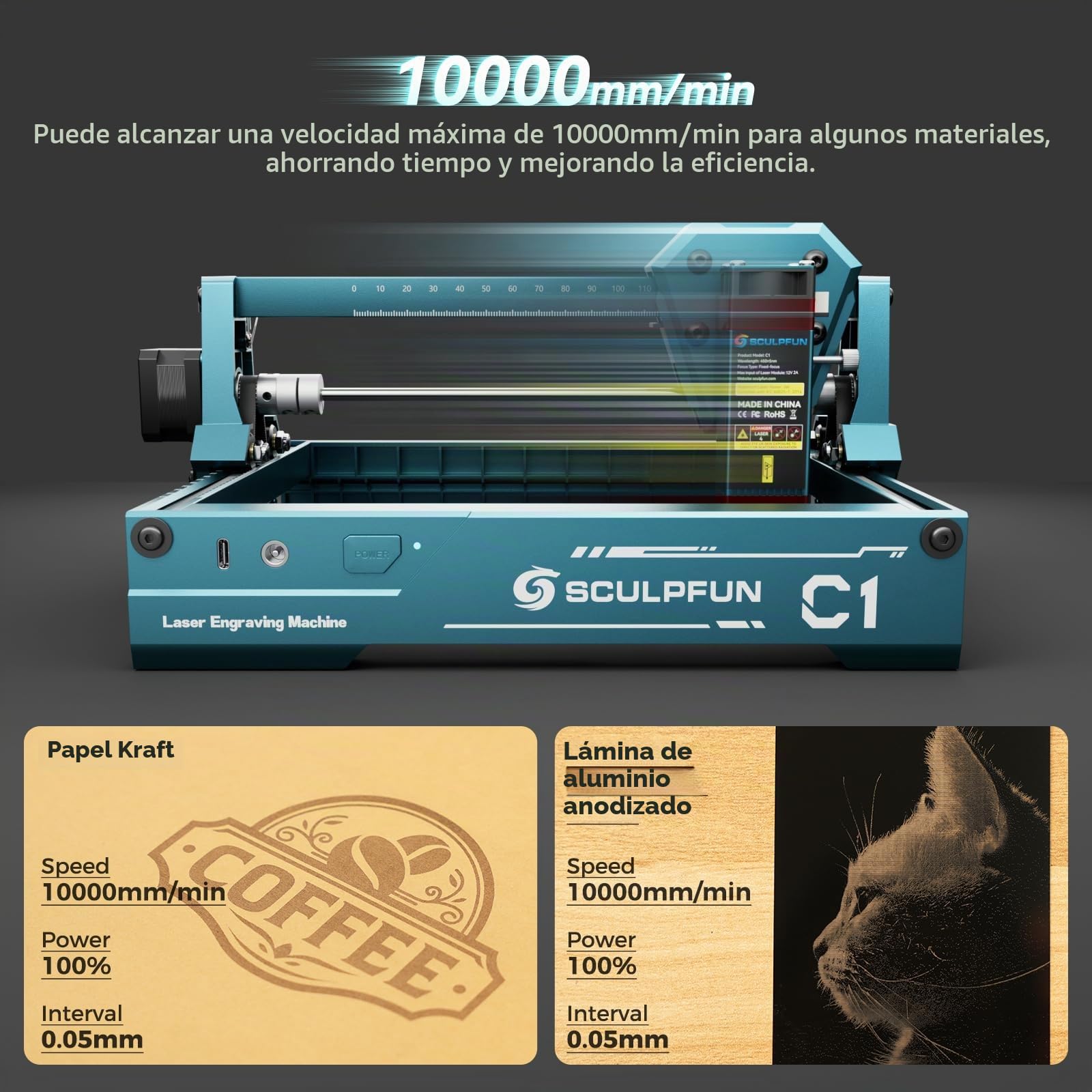 SCULPFUN C1 Mini grabadora láser, máquina de grabado láser portátil de 3 W con punto ultrafino 0,04 mm, sin necesidad de instalación, para principiantes, dispositivo de grabado laser para madera metal