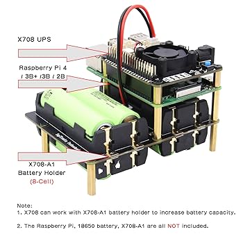 Geekworm X708 UPS HAT for Raspberry Pi, X708 V2.0(Max 5.1V