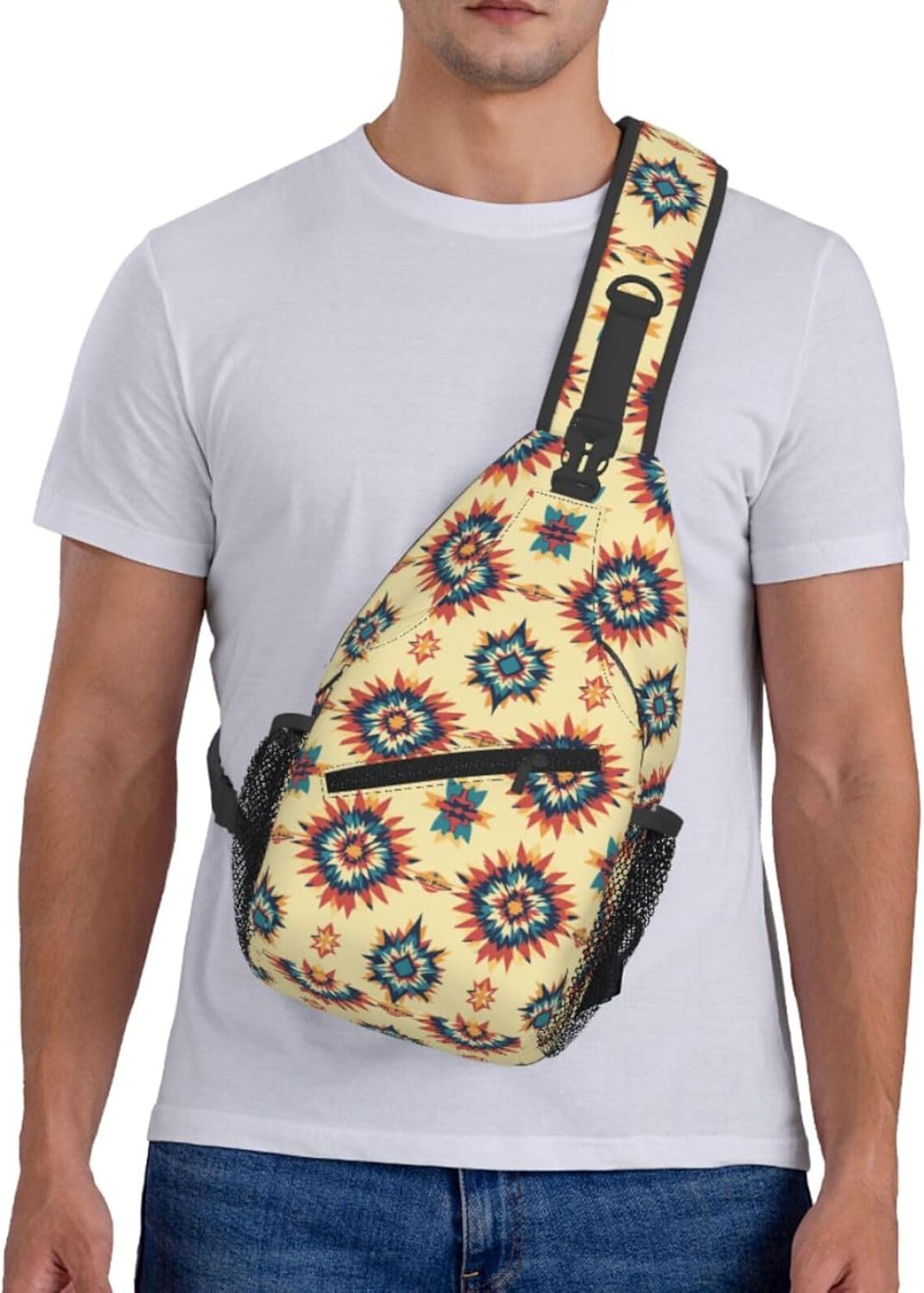 Crossbody Bags For Women Men Aztec Yellow Sling Backpack Chest Shoulder Bag Gym Cycling Travel Hiking Daypack - Image 2