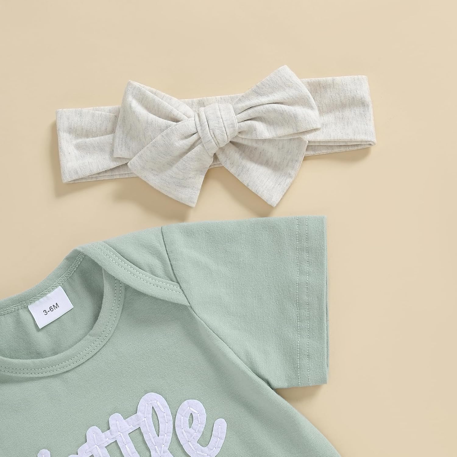 SAYOO Little Sister Newborn Outfit Baby Girl Letter Embroidered Romper+Pants 3Pcs Layette Set Newborn Coming Home Outfit