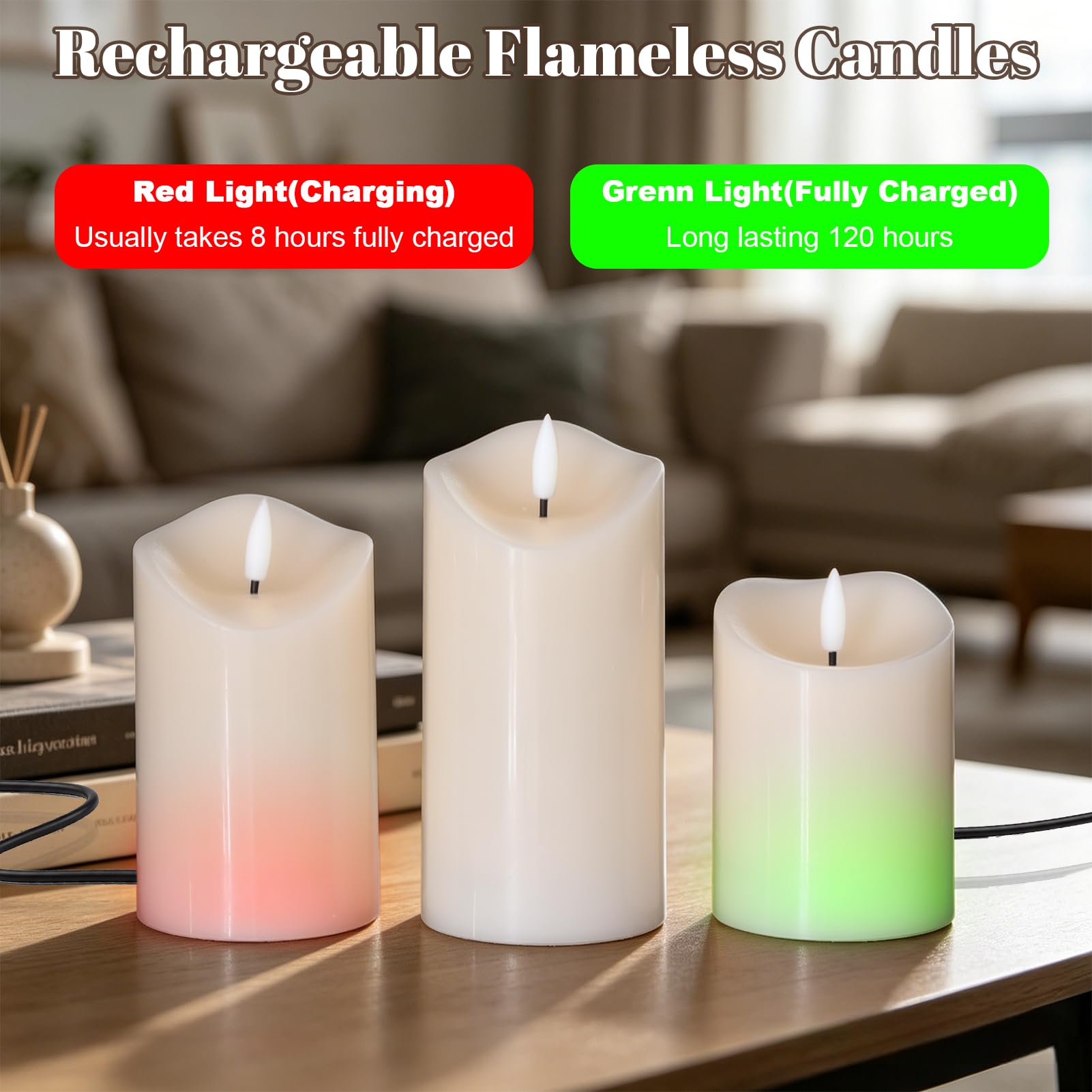 Candele ricaricabili senza fiamma, a batteria, con telecomando e timer, candele a LED tremolanti, alimentate tramite USB, stoppino 3D bianco, in vera cera, set di 3 decorazioni per cene