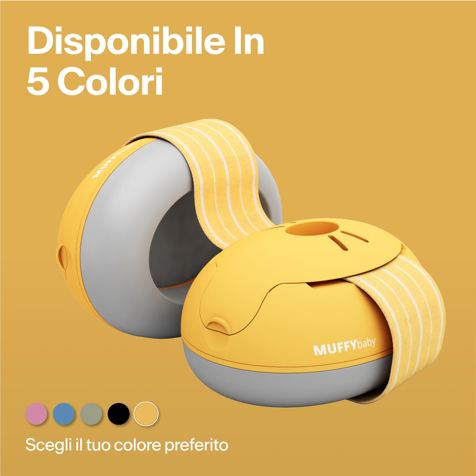 Alpine Muffy Baby - Cuffie antirumore per neonati e bambini piccoli fino a 36 mesi - Protettori acustici per neonati - Previene i danni dell’udito - Migliora il sonno in viaggio - Giallo