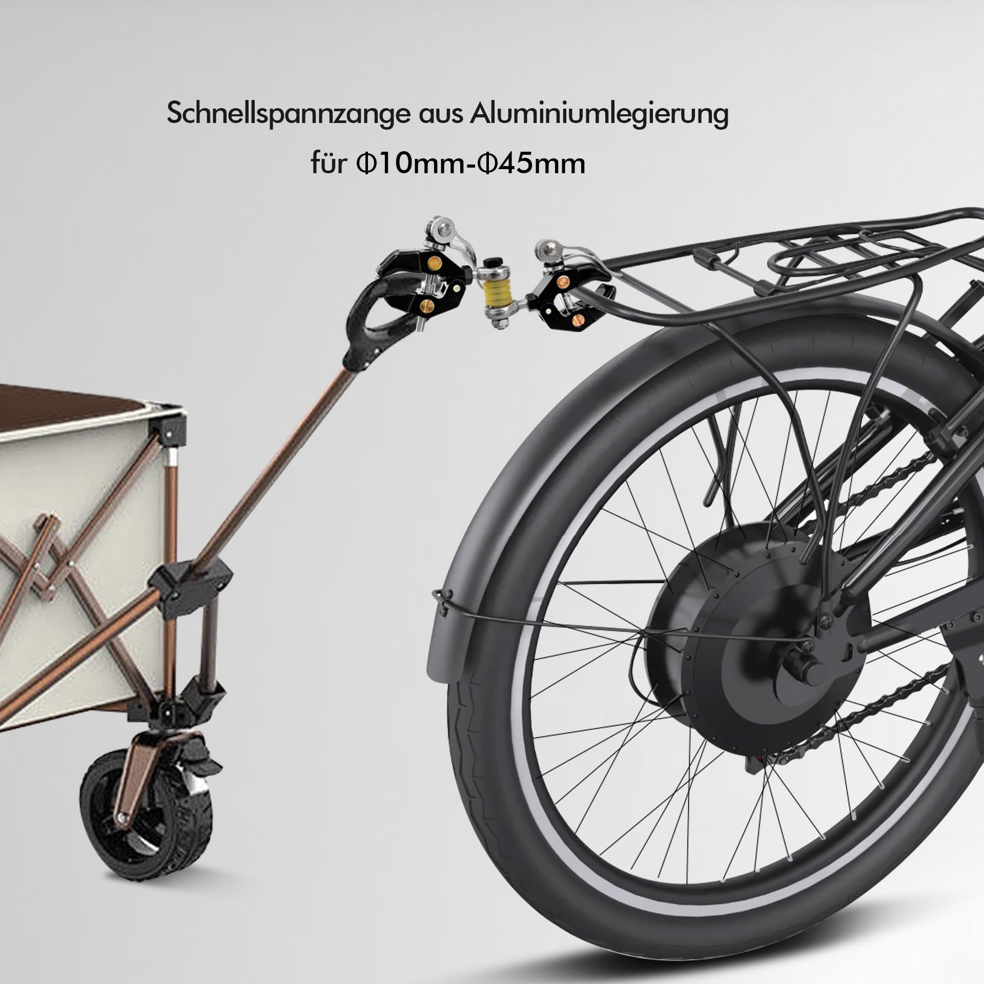 Mimoke Fahrrad Gepäckträger-Zugklemme 10–45 mm – Robuste Klemme zur Befestigung von Einkaufswagen-, Trolley- und Gepäckgriffen – Mit Schutzüberzug, sicherer Halt für tägliche Transport- und Ziehaufgab