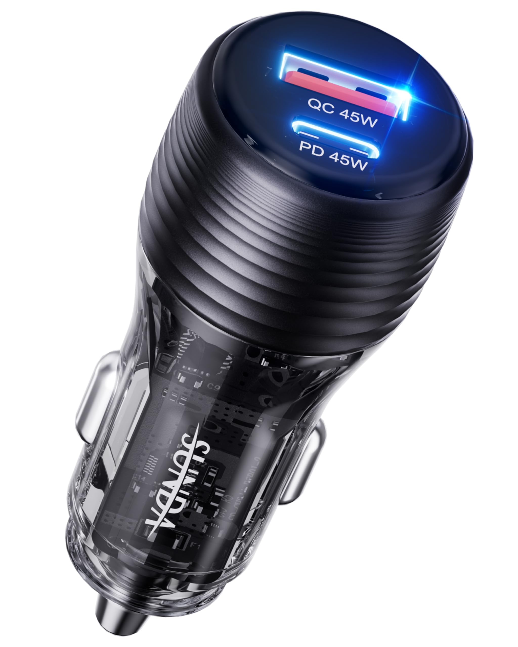 SUNDA 90W USB C Fast Car Charger, 2-Ports Car Charger Adapter, Cigarette Lighter USB Charger PD45W/QC45W QC 3.0 Car Phone Charger for iPhone15/14Pro/Max/iPhone13/Laptop/Galaxy/SamsungS24/S23(Black)