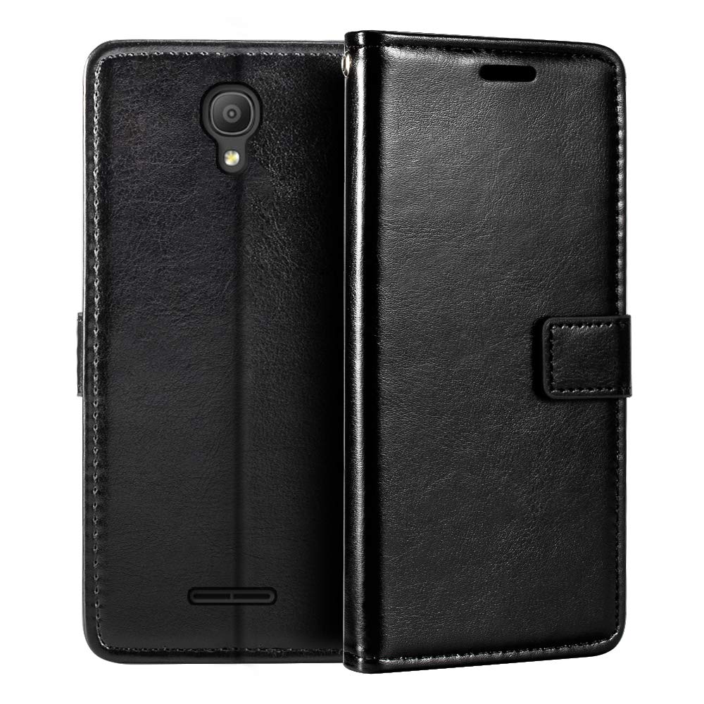 Leather Case Compatible with Alcatel Pixi 4 5.0" 3G 5010D, Business Design Magnetic Flip Cover with 3 Card Slots, Photo Frame, and Hidden Wallet(Black)
