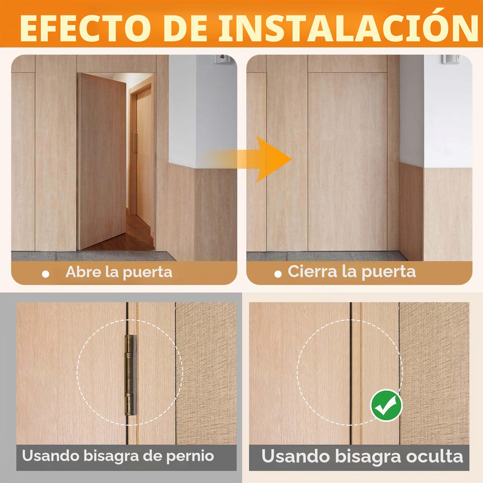 Bisagra de puerta oculta de 15.2 cm, silenciosa, bisagra oscilante de 180 grados, tope ajustable de 3 vías, 6 x 2.5 x 1 (2, negro)