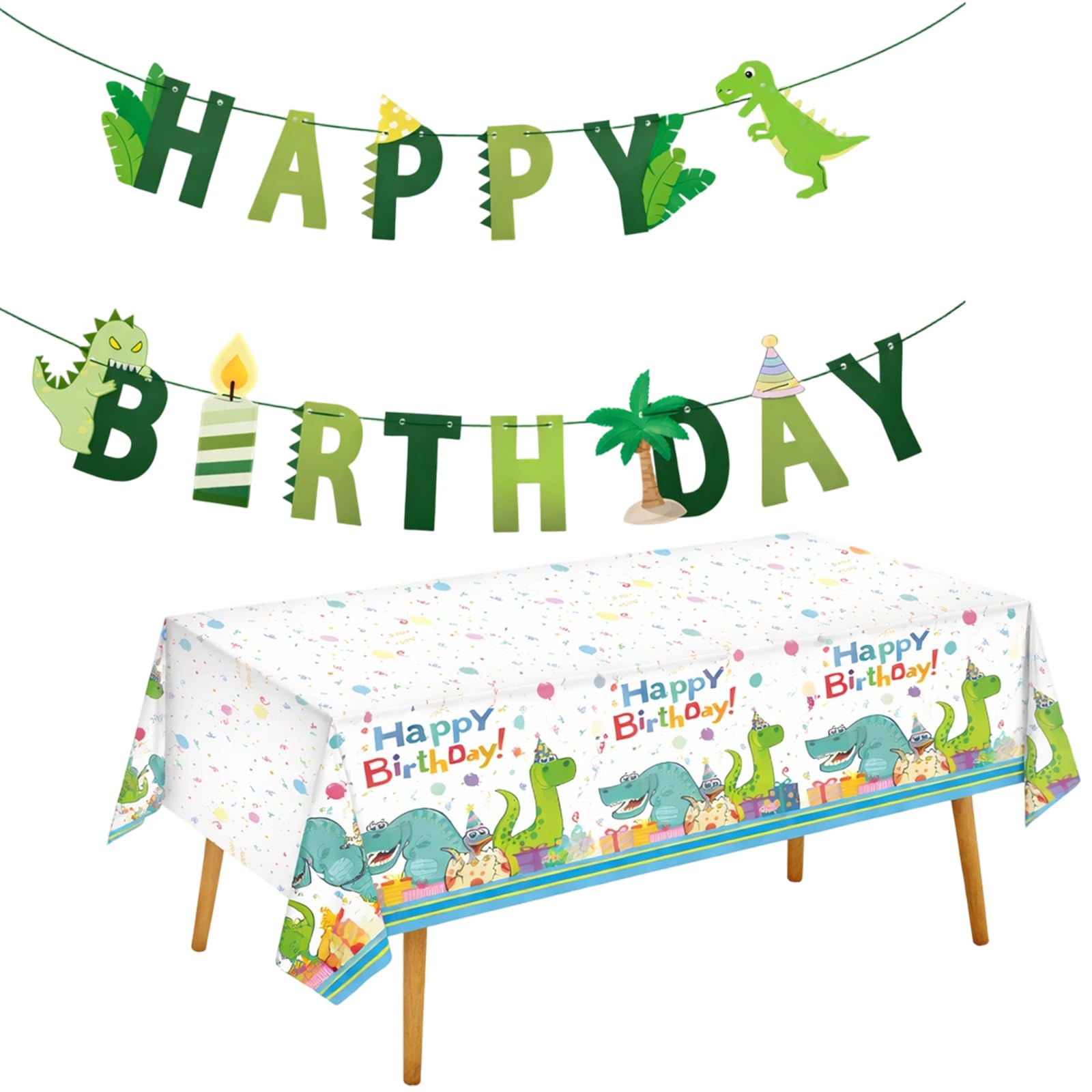 Dinosaur Birthday Decorations, Dinosaur Party Decorations with Dinosaur Birthday Banner, Dinosaur Table Cloth Party Set for Dinosaur-Themed Celebrations, 1-Piece Banner and Tablecloth Combination