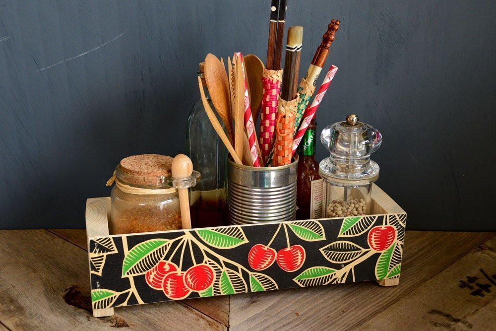 Ecofriendly condiment, sauce or cutlery holder, caddy, handmade from