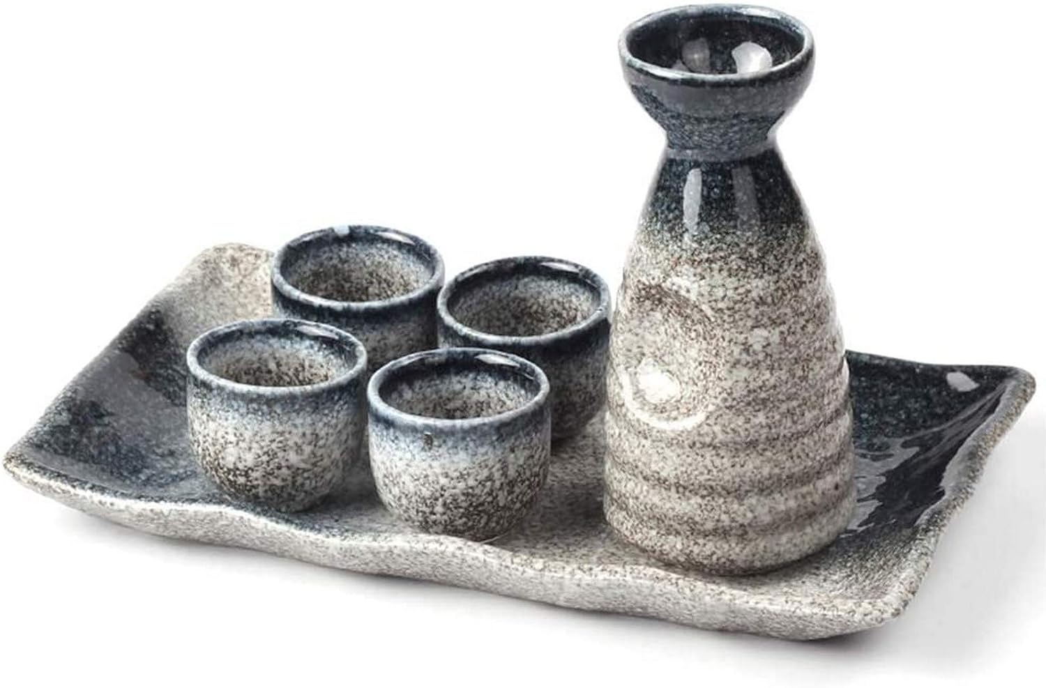 Exquisite 6 Piece Sake Cups Set Japanese Sake Set with Tray - Smooth Speckled Glaze Simple Retro Design for Home Gift for Halloween Christmas