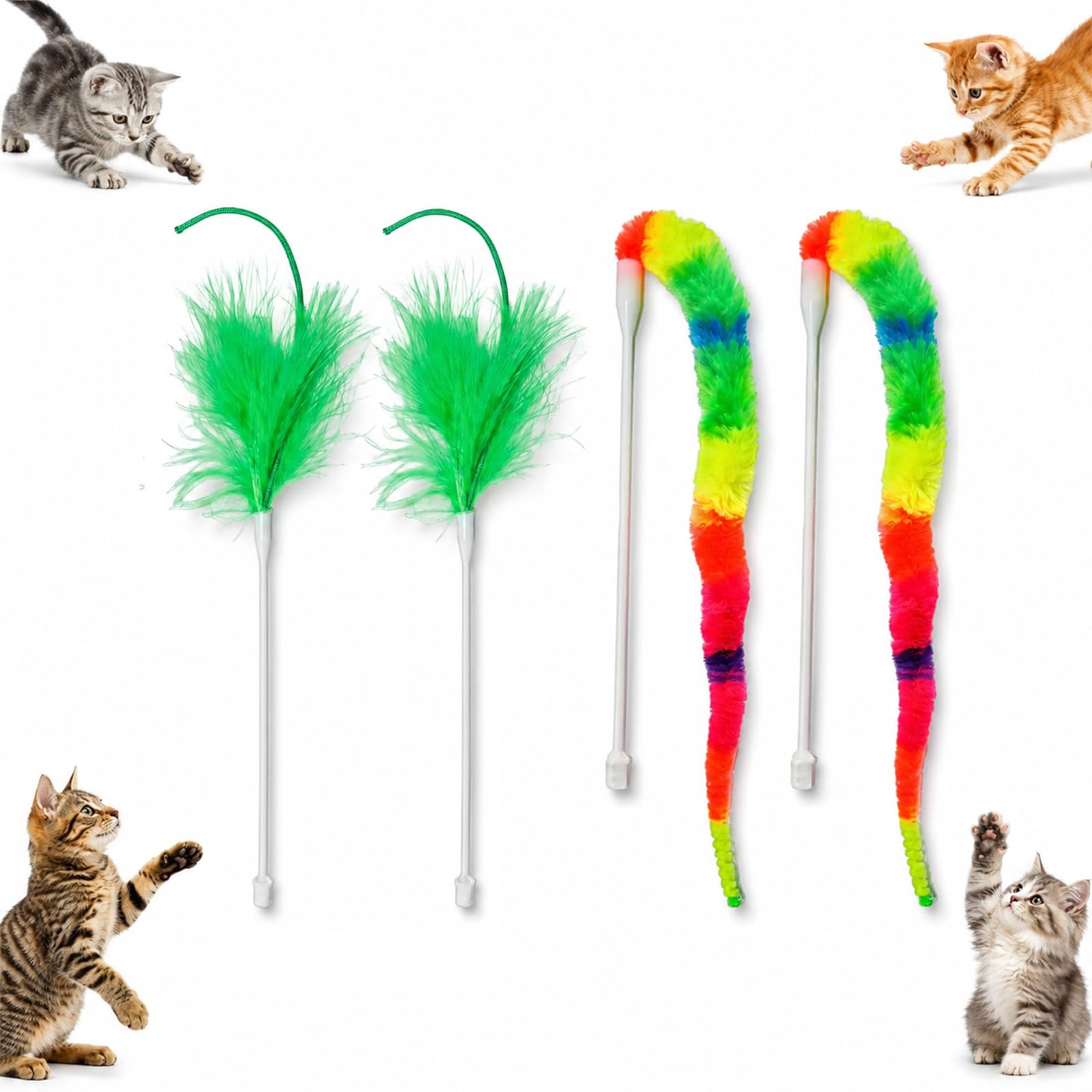 Hide and Seek Cat Toy Replacement Feather Wands 4 pcs