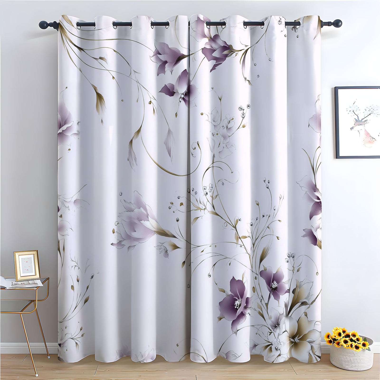 WIKEO Floral Curtains Vintage Floral Pattern Forest Printed Room Darkening Curtain for Bedroom, Privacy Eyelet Thermal Insulated Green Curtain for Girls Room-52 W x 96" L (Pack of 2)