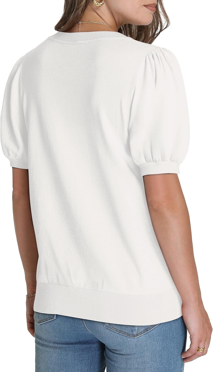 WIHOLL Women's Puff Short Sleeve Sweater 2026 Spring Summer Tops Trendy Business Causal Outfits Work Blouses Clothes - Image 5