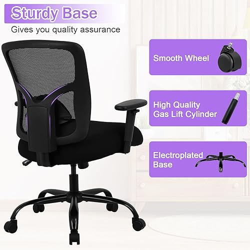 Miniatura 8 de Silla de oficina grande y alta de 400 libras, silla de computadora ancha ergonómica para personas pesadas, silla de escritorio ejecutiva de malla