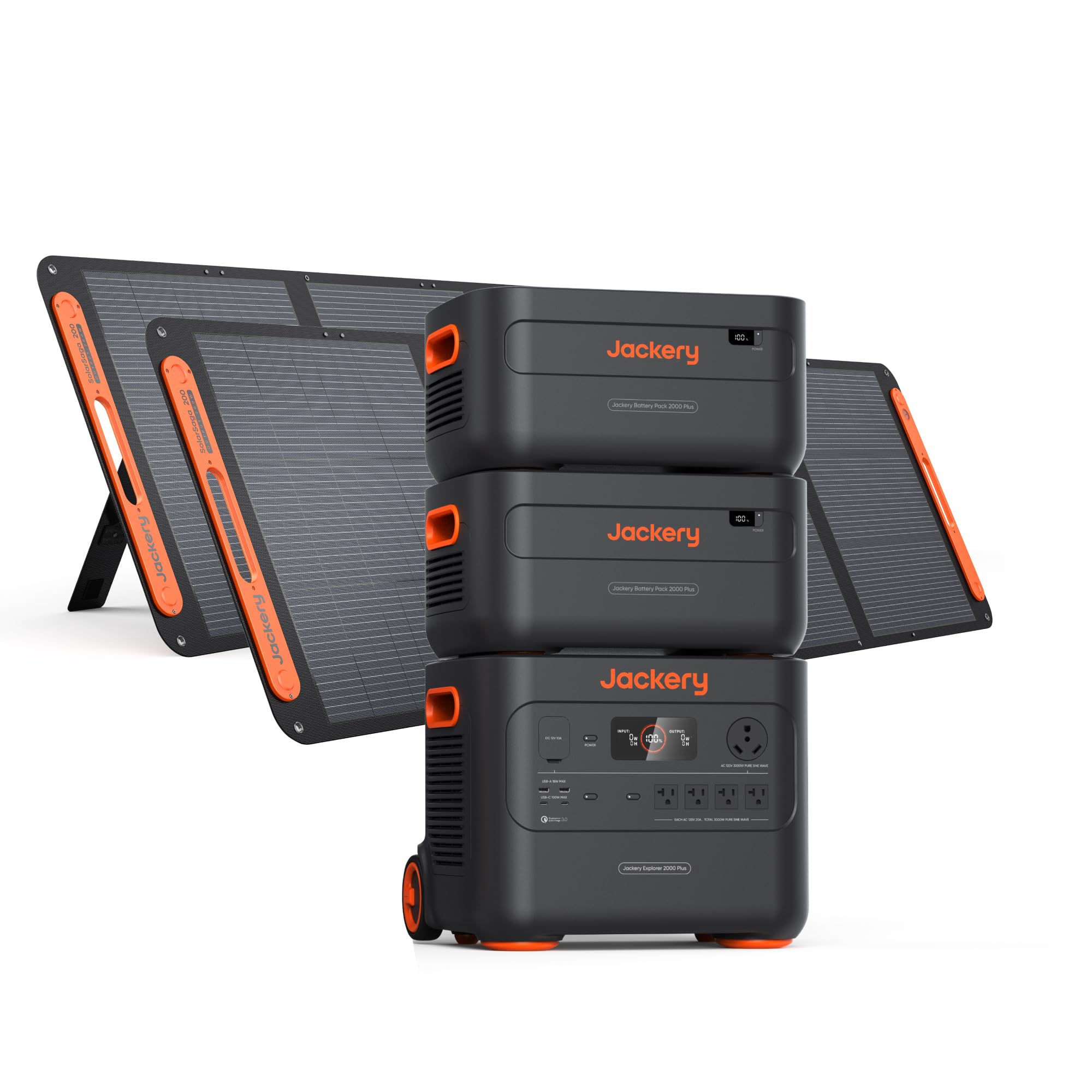 JackeryExplorer 2000 Plus Kit(6kWh), 400W Solar Panels+Two Expandable Battery Packs, 6128 Wh LiFePo4 Home Backup Battery with 3000W Output, for Power Outages, Emergencies