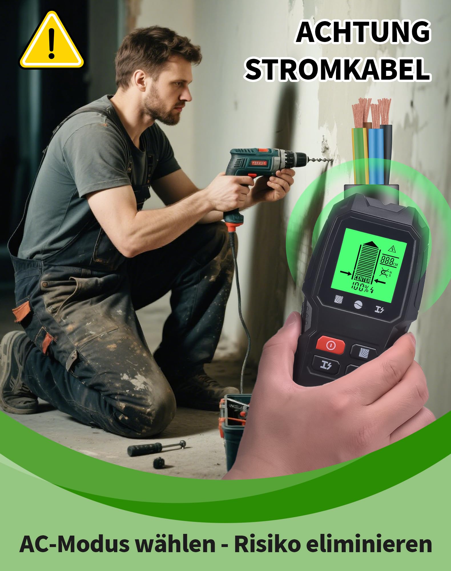 Detector, Sensor Electrónico 5 En 1, Escáner De Pared, Detector De Tubería Metálica – Con Pantalla LCD Y Alarma, Para Detectar Madera, Metales, Cables Eléctricos Y Objetos Magnéticos O No Magnéticos