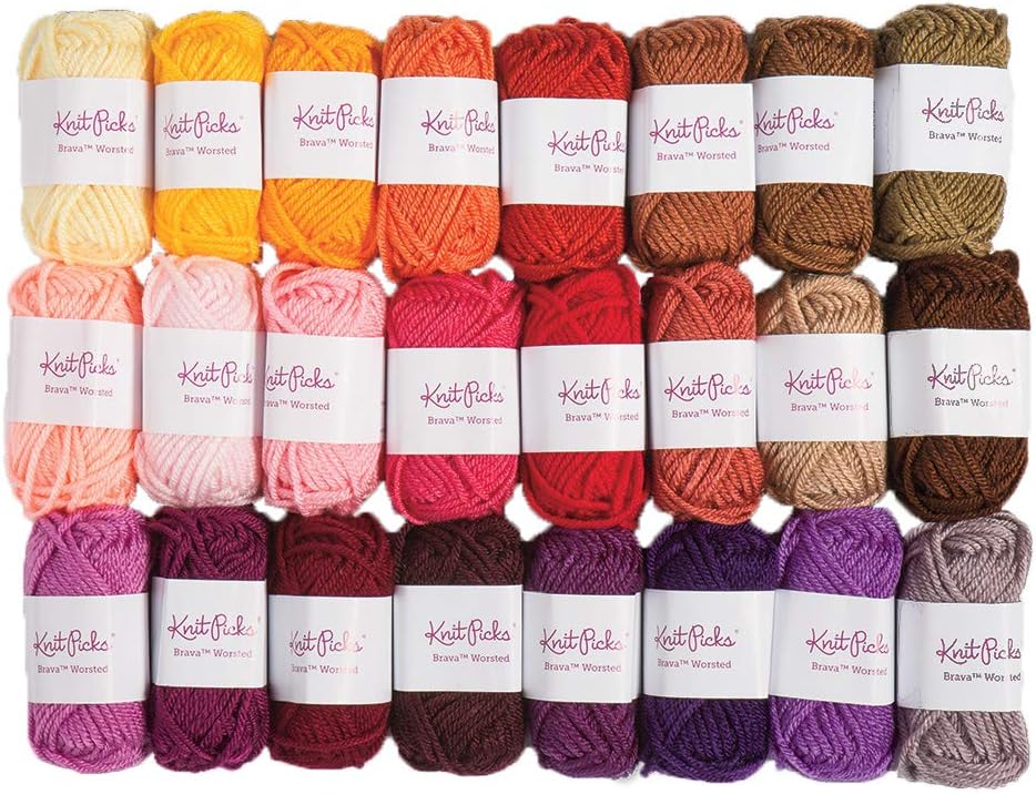 Knit Picks Brava Mini Pack Worsted Premium Acrylic Yarn - 24 Pack (10g Minis, Reds)