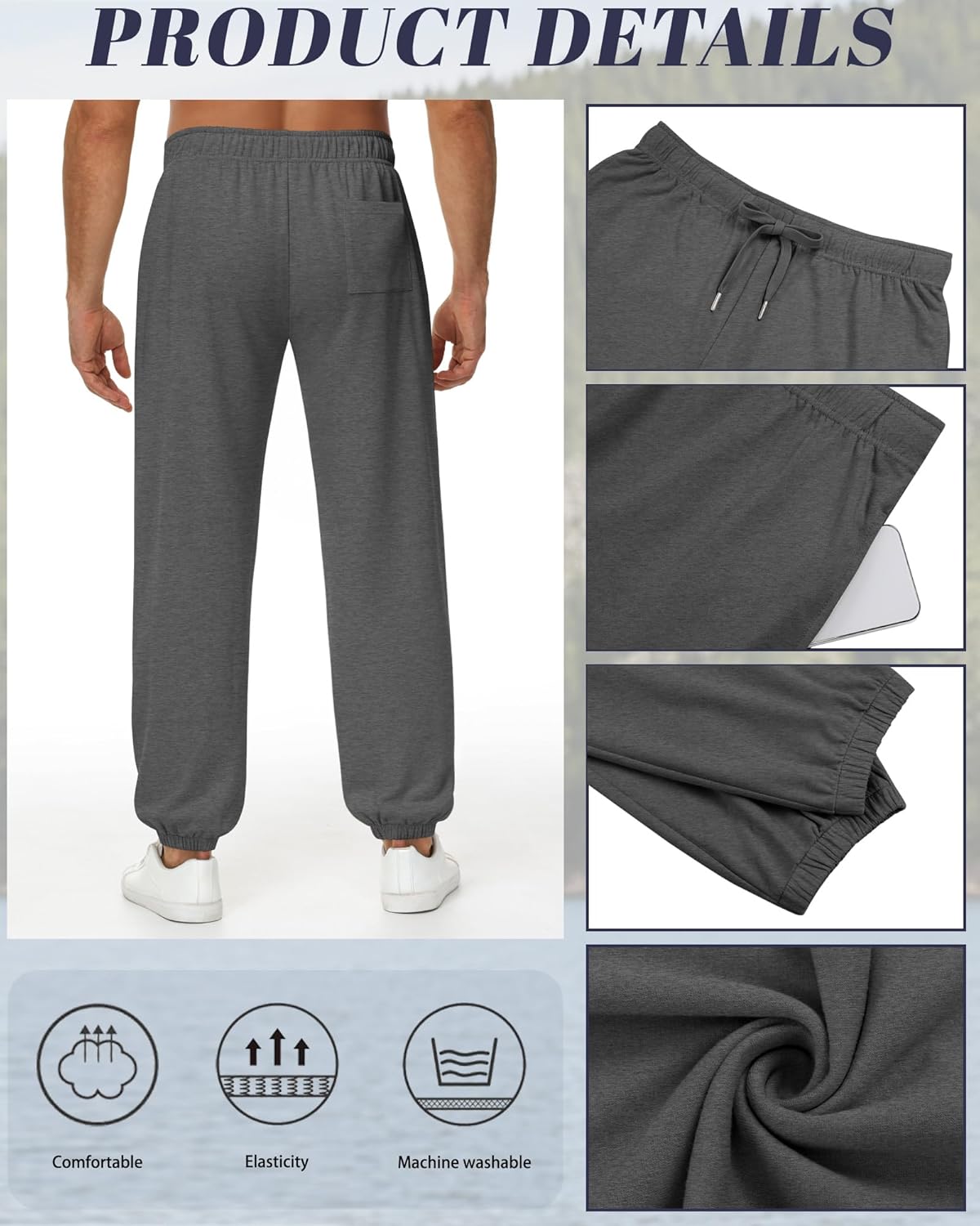 3 Pack Big and Tall Sweatpants for Men Athletic Workout Jogger Lounge Pants with Pockets and Drawstring - Image 5