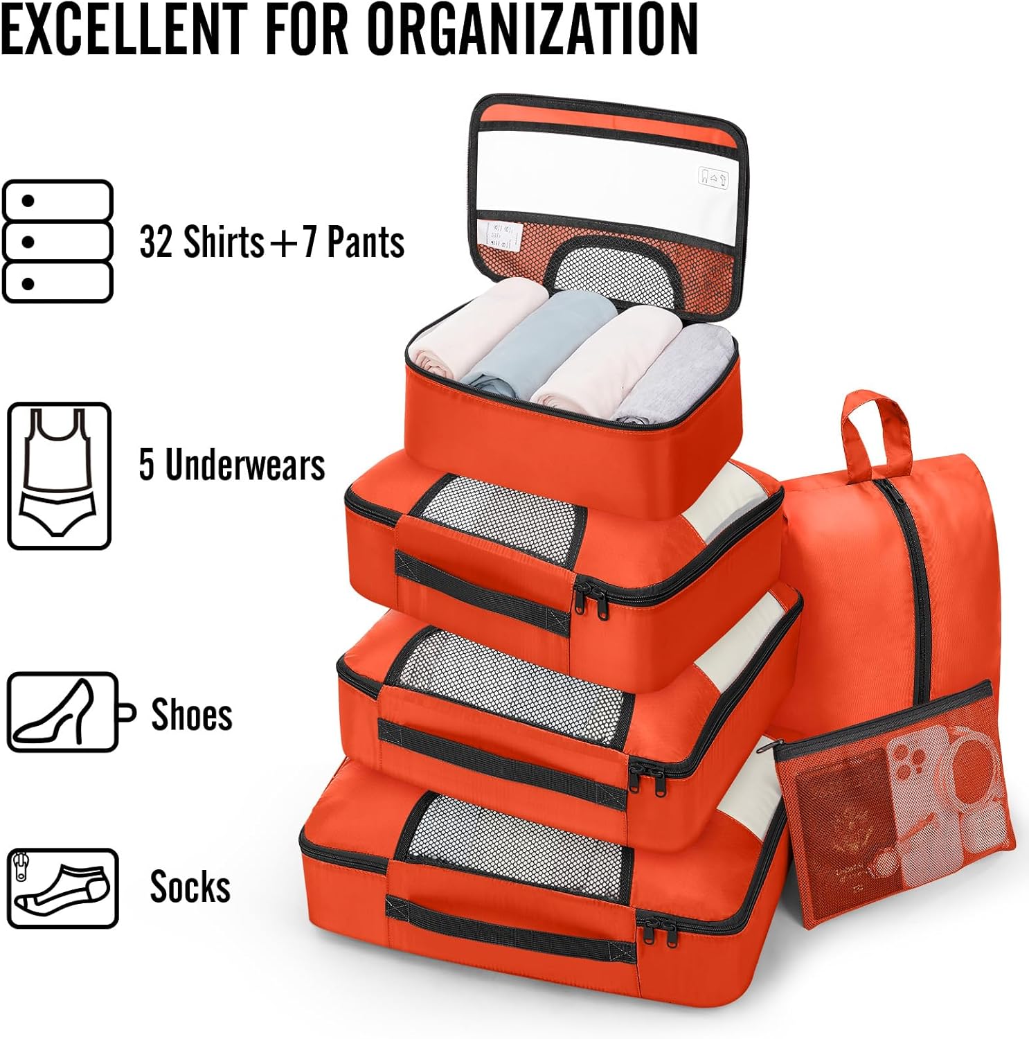 Veken 8 Set Packing Cubes for Travel Essentials, Suitcase Organizer Bags in 4 Sizes, Carry-On Luggage Accessories with Large Laundry & Hanging Toiletry Bag, Must-Have for Airplane, Road Trip & Camping - Image 5