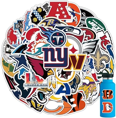 52pcs Football Stickers Pack for Helmet Water Bottles Car Laptop，Vinyl Waterproof Deca for Laptop，Computer，Phone Case，Car，Guitar，Bumper，Skateboard，Gifts for Adults Teens