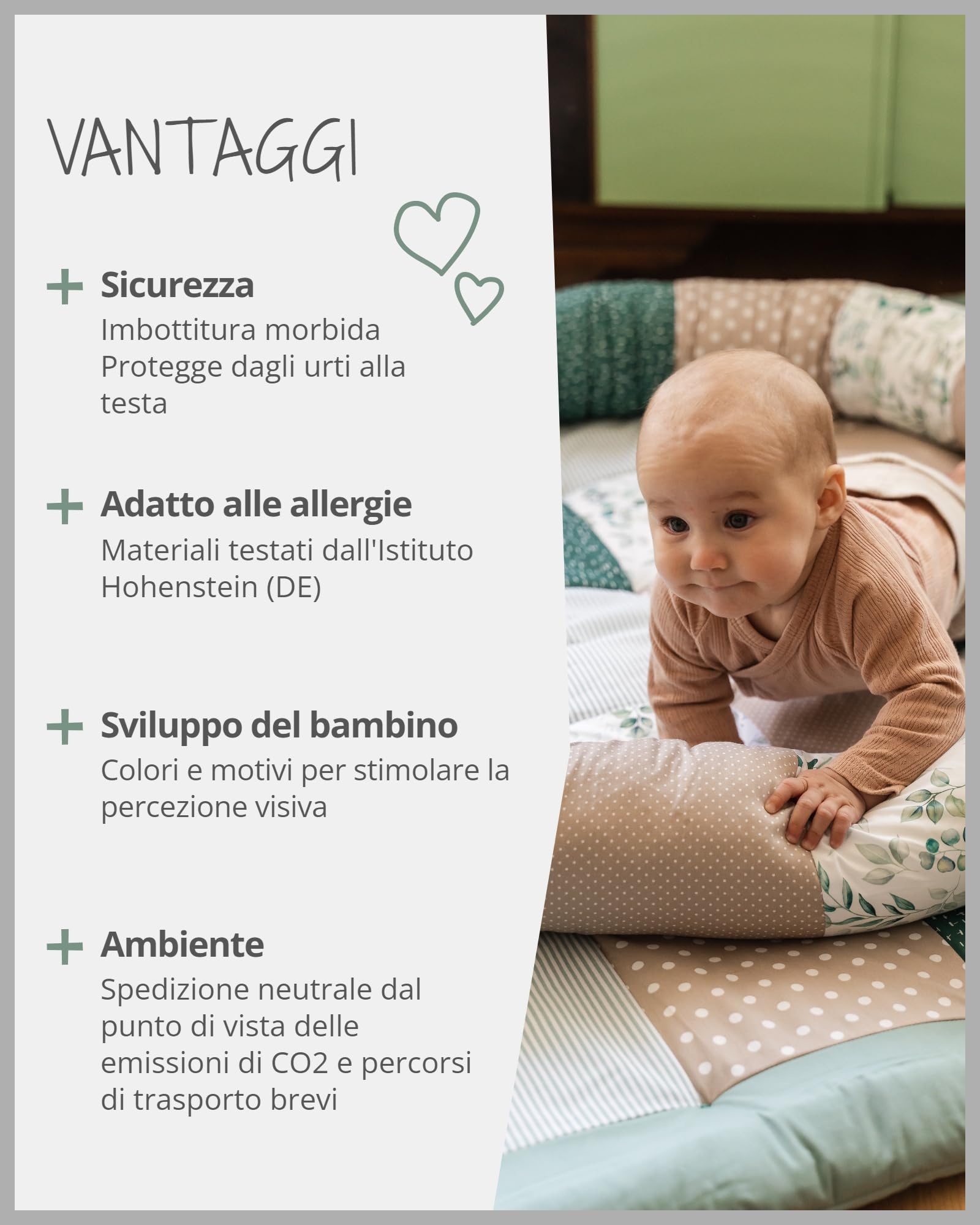 ULLENBOOM Tappeto Gioco Neonato 120x120 cm, 100% Materiali OEKO-TEX, Made in UE - Ideale come Coperta per Bambini e Tappeto Gioco Bambini - Eucalipto