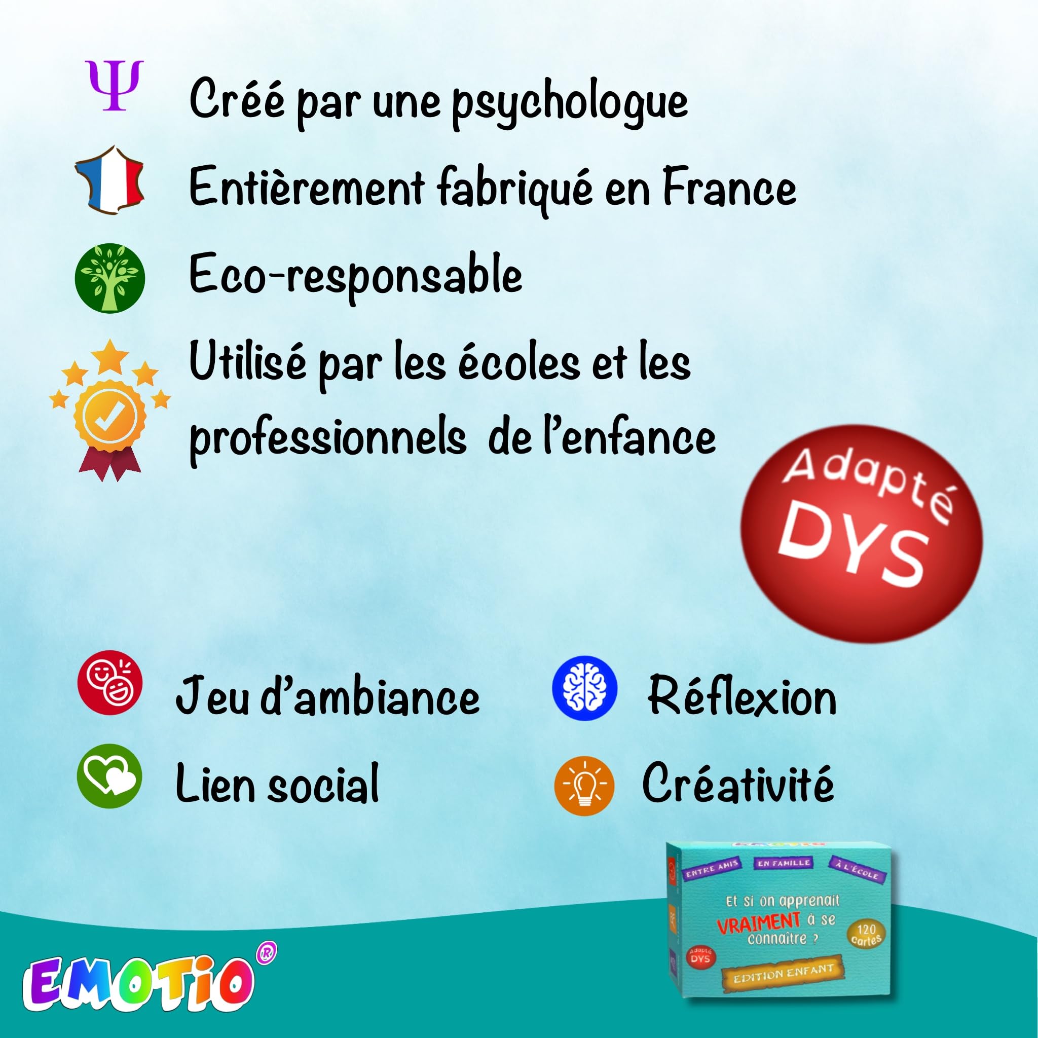 120 Questions pour Apprendre à se connaître et créer des Liens Famille et Ecole | Créé par Une Psychologue | Fabriqué en France | à partir de 5 Ans