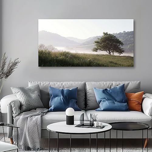 Miniatura 4 de 30"x 60" Canvas Wall Art Forest Green Nature Landscape Vintage Oak Tree Sunrise Mountain Framed Pictures Painting Prints Large Wall Art for Living