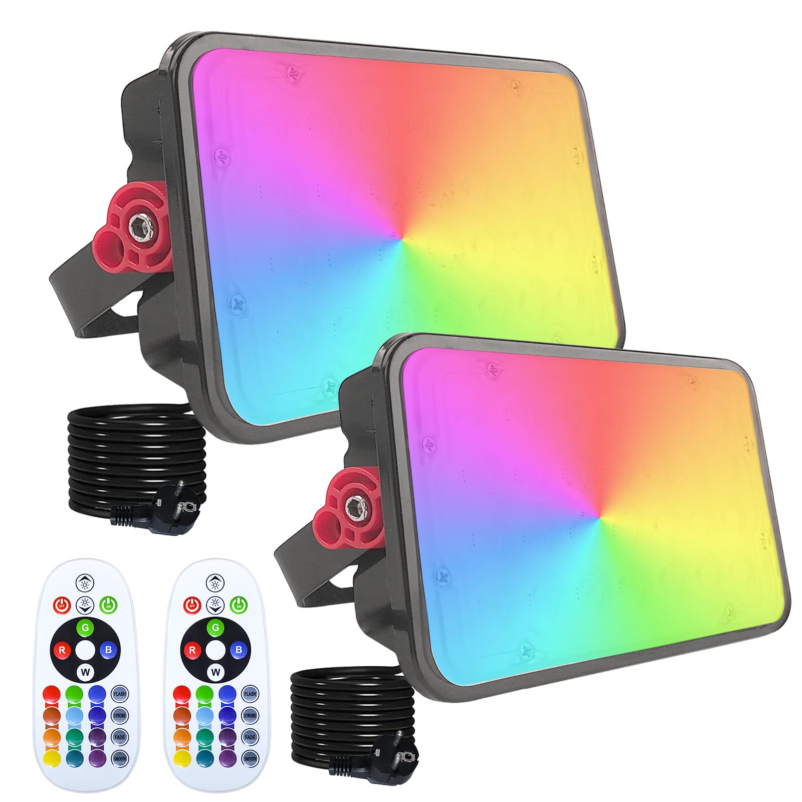 Foco LED RGB Exterior 50W, Indmird 2 Piezas Focos Led con Control Remoto 16 Millones de Colores 4 Modos IP66 Impermeable Regulable Proyector RGB Exterior Para Jardín Fiestas Terraza Hotel Navidad