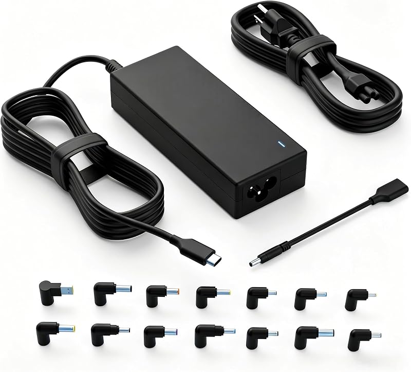 100W USB C Universal Laptop Charger with 15 Tips | Compatible with HP DELL Lenovo Acer Asus Samsung MacBook LG Toshiba IBM & Chromebook, Type C Computer Power Cord