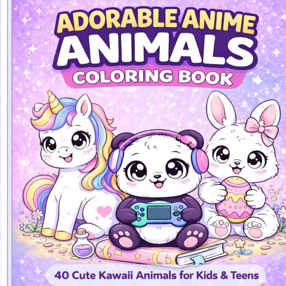 Adorable Anime Animals Coloring Book: 40 Cute Kawaii Animals for Kids & Teens | Fun and Relaxing Coloring Pages