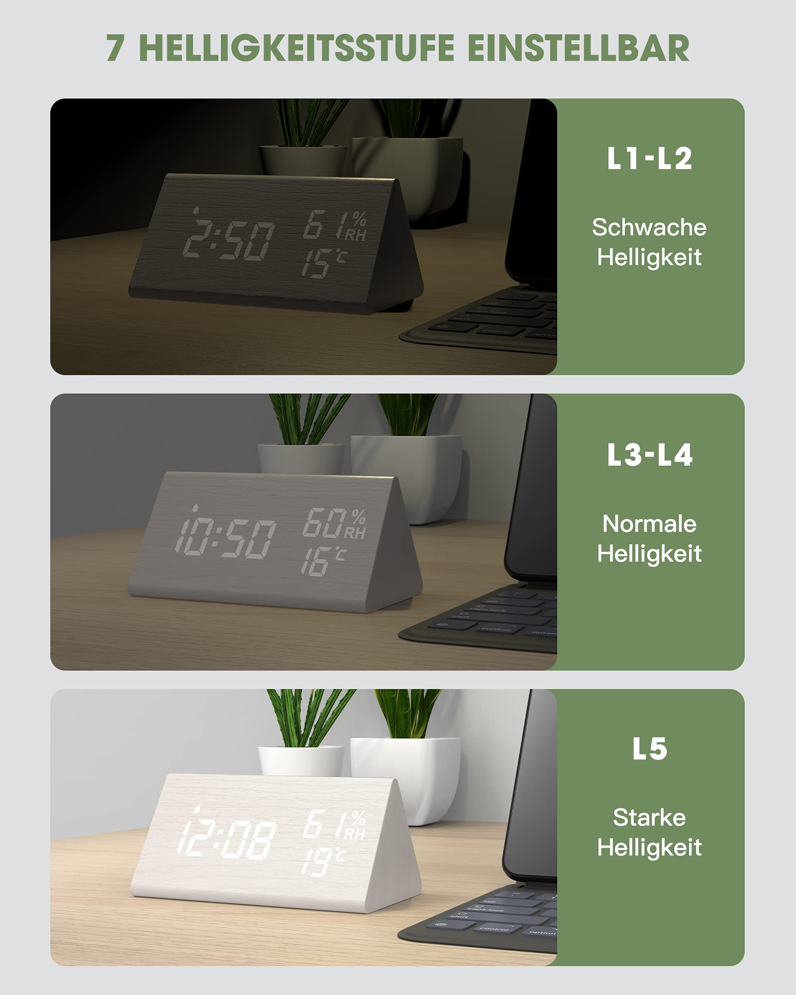 NBPOWER Alarm Clock Digital LED Digital Clock Wood Digital Alarm Clock