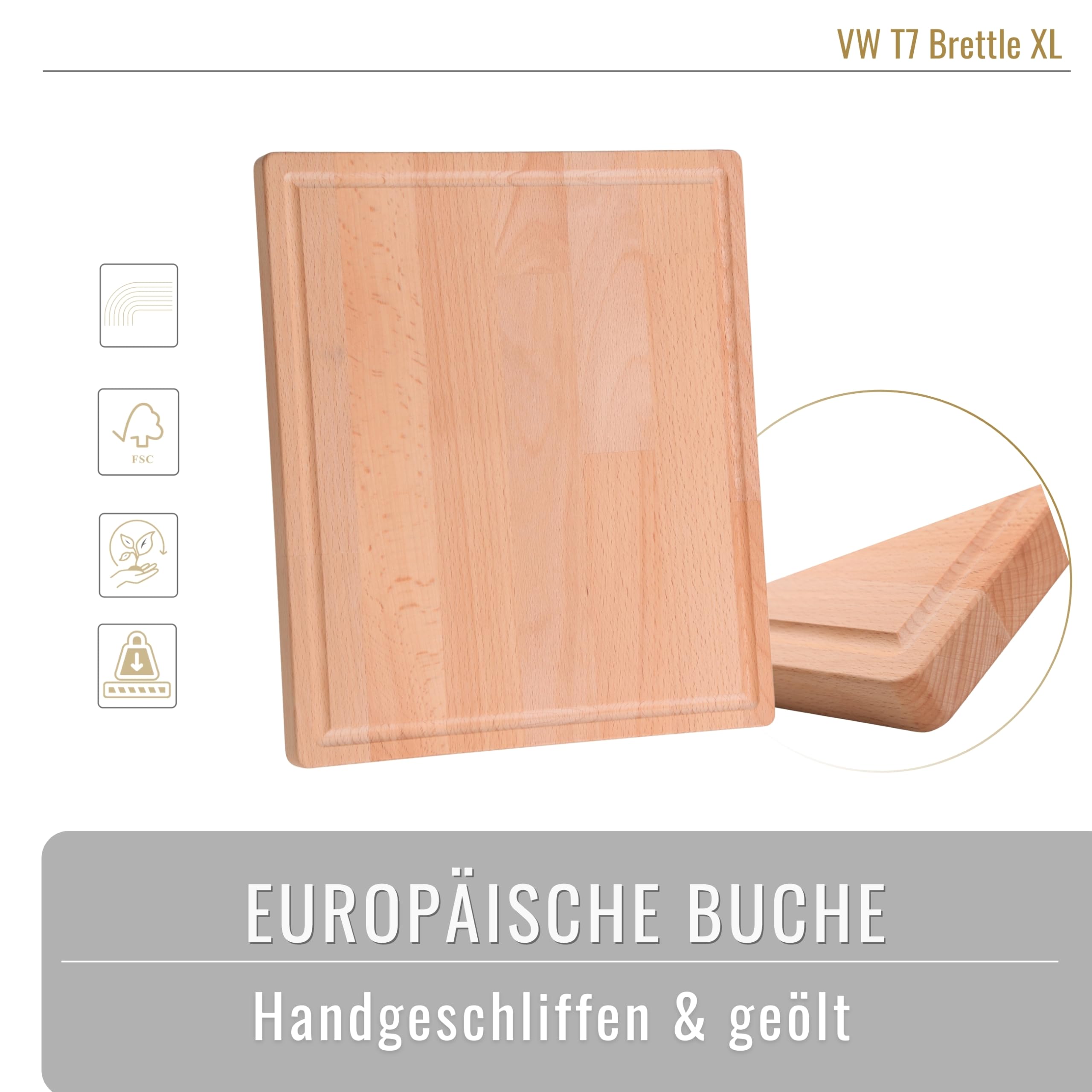 Arbeitsflächenerweiterung groß für VW T7 California – 30x26x2 cm Massivholz Buche – Passgenaue Kochfeldabdeckung & Schneidebrett für Camper Küche