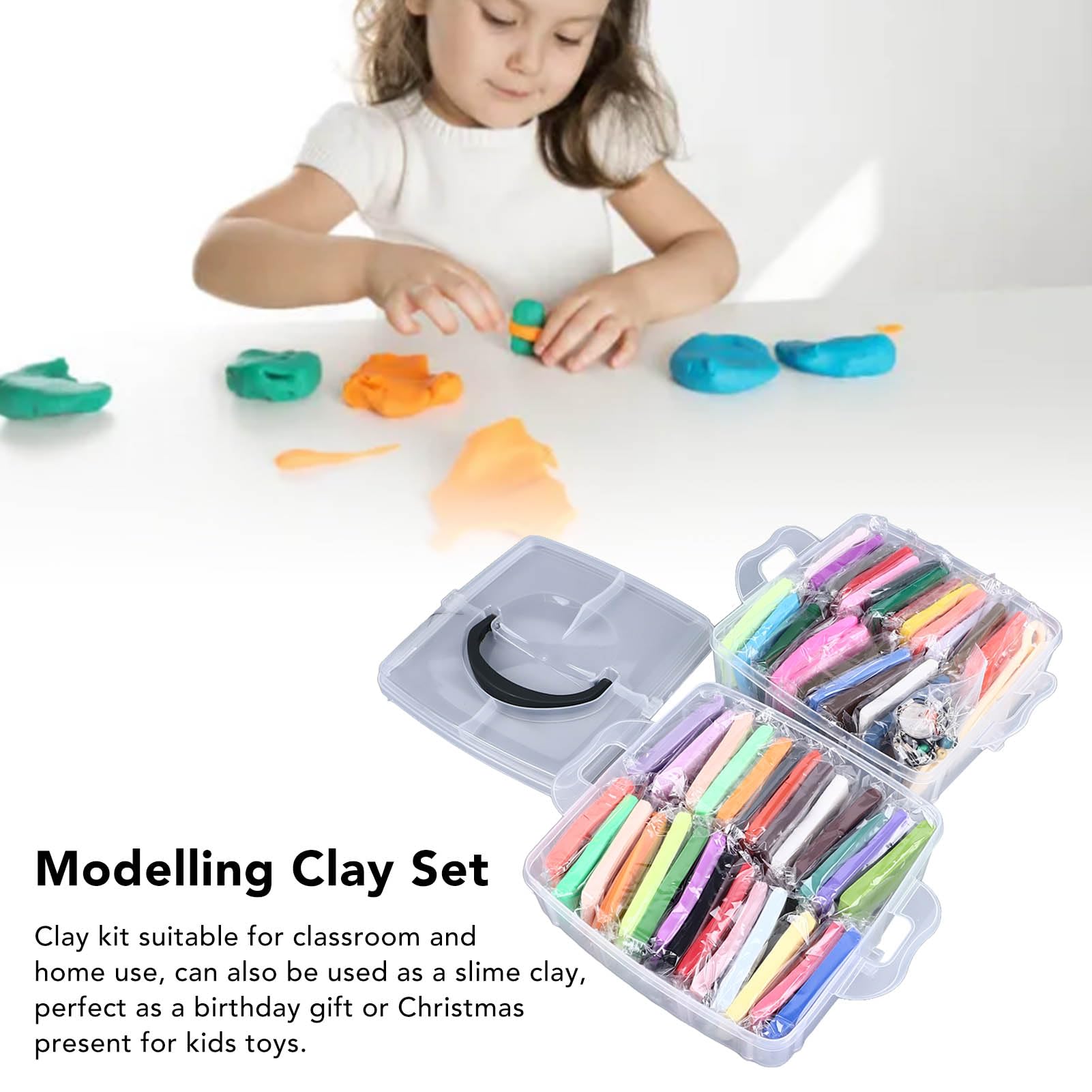 Set di 50 colori di argilla modellabile, argilla polimerica morbida che si asciuga all’aria, adatta a bambini di età superiore ai 3 anni; include 5 strumenti per la scultura e una