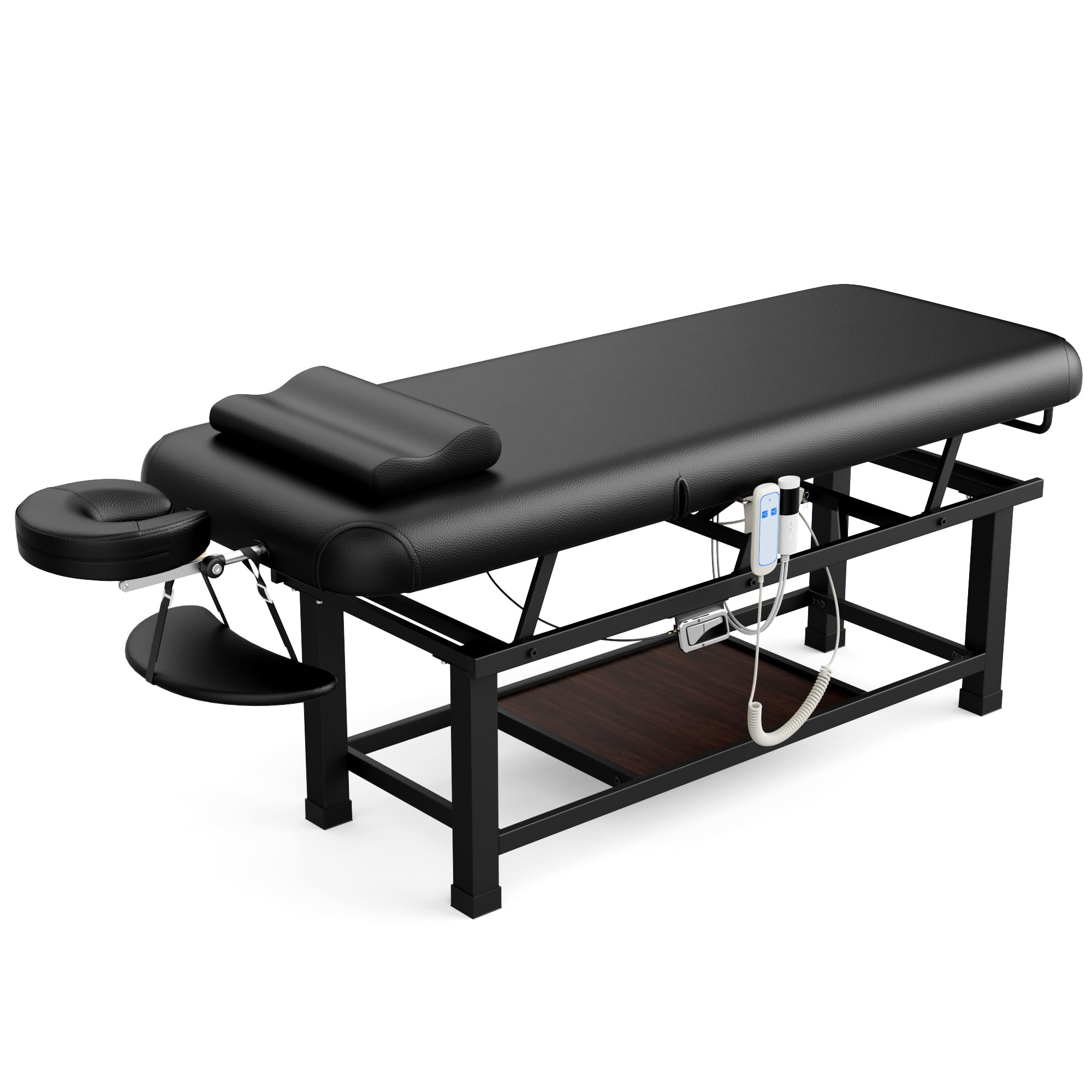 pouseayar Heating Function Heavy Duty Electric Stationary Massage Table with Backrest Adjustable and Storage Space for Treatment/Medical Spa/Facial/Beauty/Massage Bed - 30 x 75 - Black