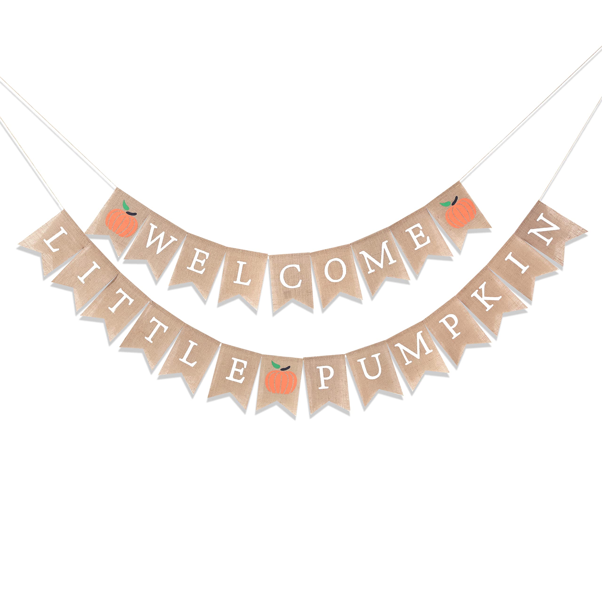 LINGANA Gender Neutral Baby Shower - Welcome Baby Burlap Banner, Rustic Baby Shower Banner, Burlap Baby Shower Decoration, Rustic Shower Decorations, Baby Photo Prop (Welcome Pumpkin)