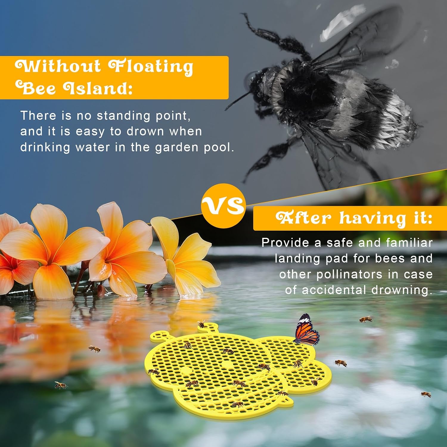 Chunful 2 Pack Floating Bee Island 8.27 Inch Bee Watering Station for Garden Butterfly Feeder Bees Watering Station Bath Cups for Feeding, Bath, Outdoor Patio Decor, Light and Floating(Yellow) image 4
