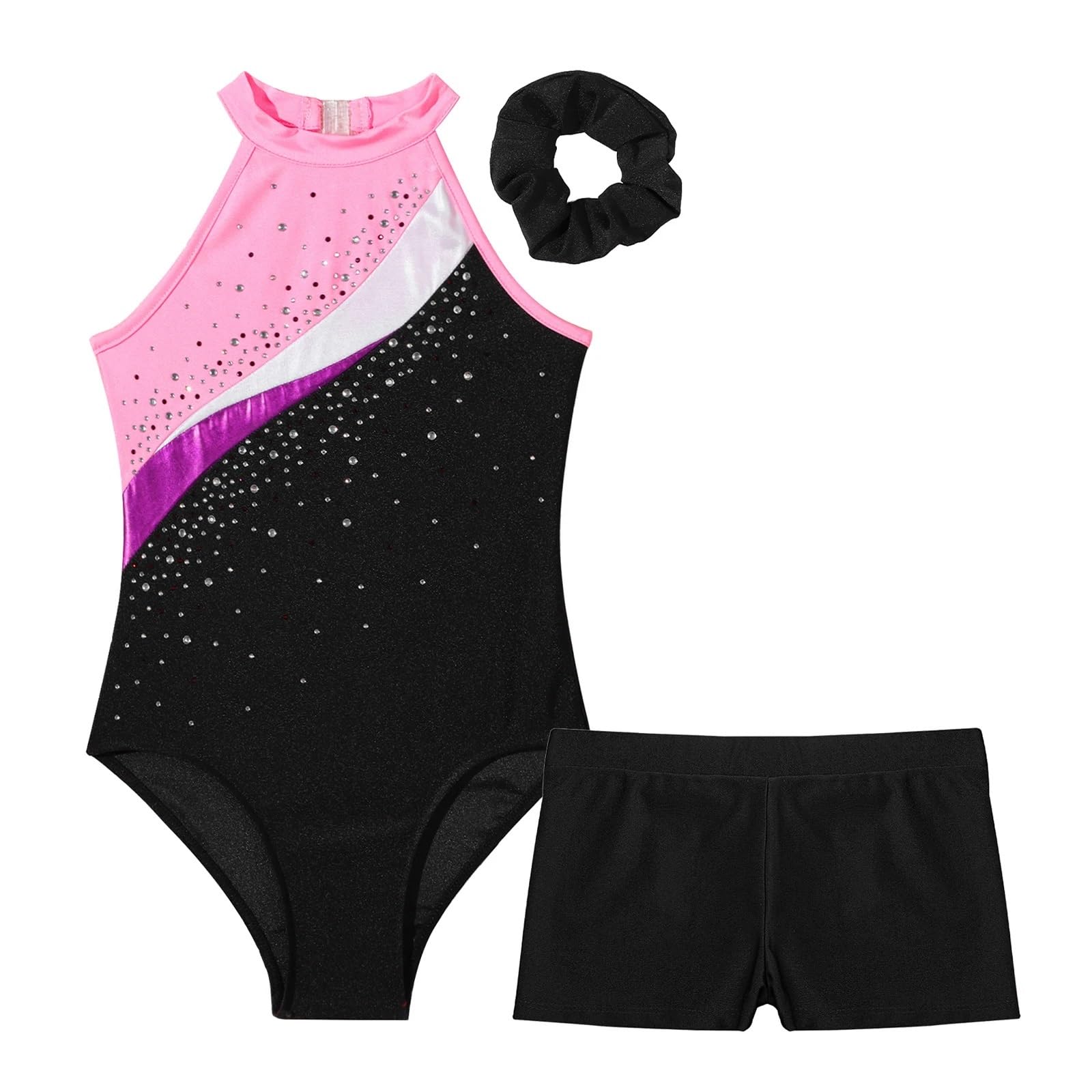 Body Ginnastica Bambina Body da Ginnastica for Bambine, Abiti da Danza Classica, Pantaloncini Sportivi con Strass, Body da Allenamento for Pattinaggio Artistico(Color3,10Y)