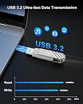 KOOTION USB C Flash Drive 512 GB Dual USB Drive Swivel Type C Flash Drive Up to 450MB/s USB 3.2 USB C Thumb Drive Portable Memory Stick with Keyring Hole Pen Drive, Silver