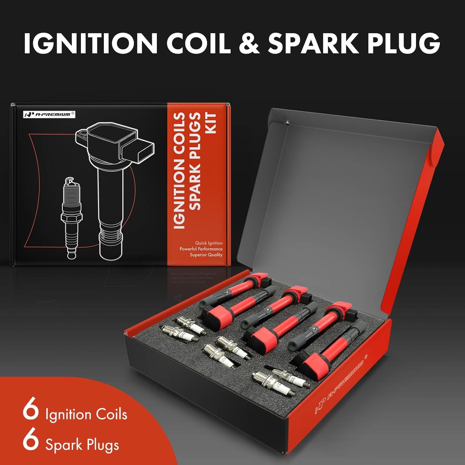 A-Premium (Red) Set of 12 Ignition Coil Pack and Iridium Spark Plugs Compatible with Honda Pilot 2005-2008, Ridgeline 2006-2008 & Acura MDX 2003-2006 & Saturn Vue 2004-2007, 3.5L, # 30520PDKA01