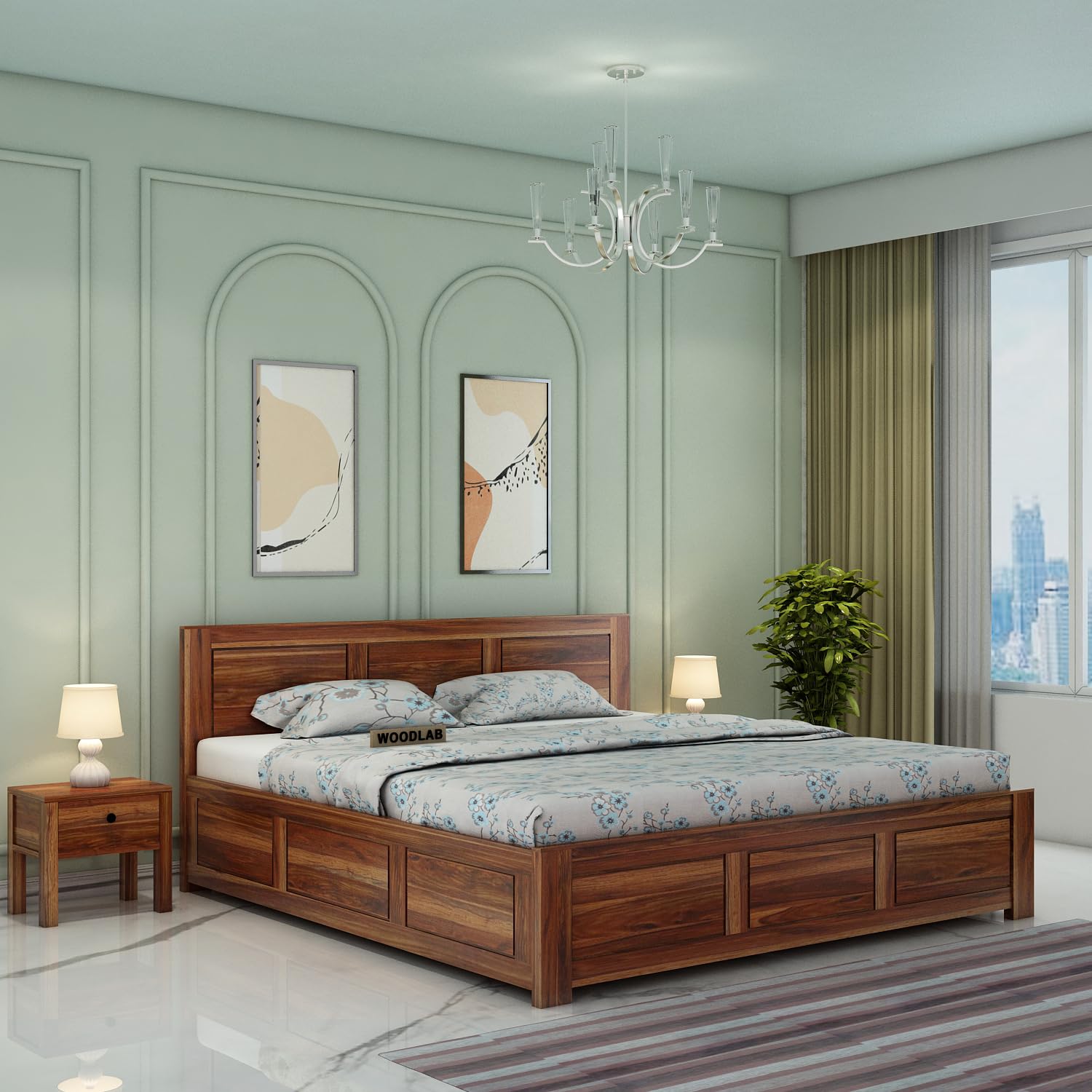 WOODLAB Furniture Solid Sheesham Wood Queen Size Bed with Box Storage for Bedroom Wooden Double Beds Living Room-(Honey Finish)-image-46