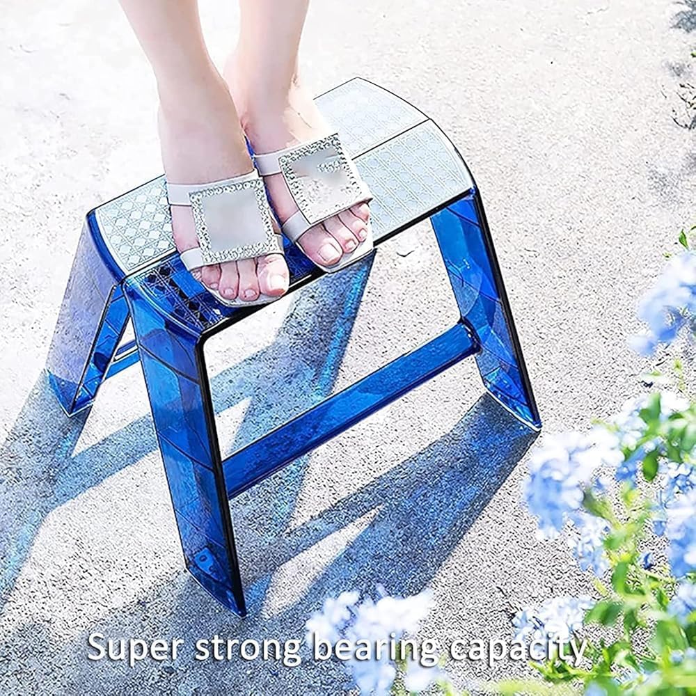 Acrylic Folding Step Stool for Adults Portable 1 Step Ladder Chair for Small Spaces Transparent Design Ideal for Indoor/Outdoor Use Perfect for Kitchen Library and More (Color: Cle