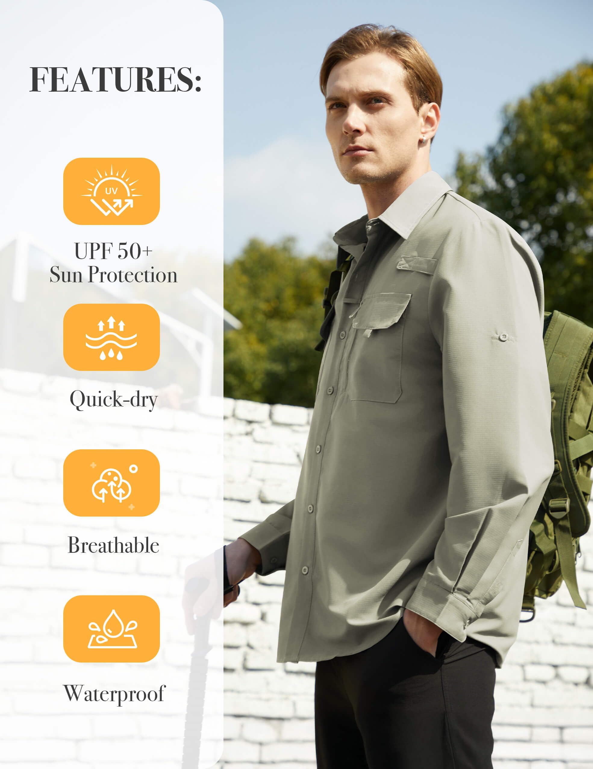Autsel Camisa Hombre Casual Outdoor para Pesca y Senderismo, Camisa de Protección Solar UPF 50+ con Secado Rápido, Camisa Técnica Transpirable de Manga Larga para Viaje — view 7