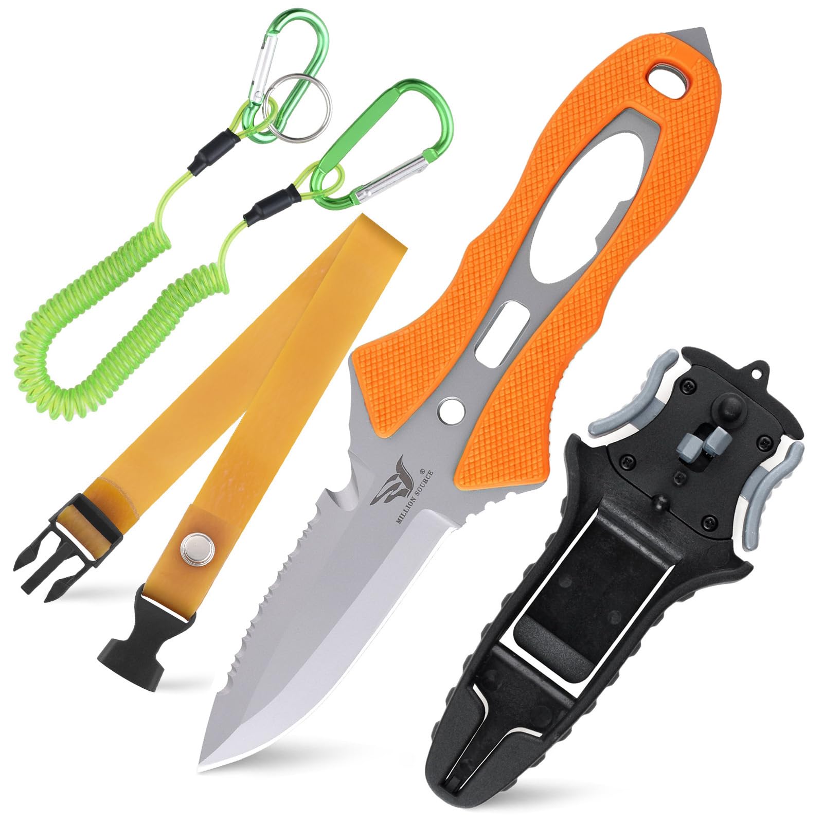 Tauchmesser Outdoor Rettungsmesser - 19 cm - Mit Sägezacken, Leuchtgriff & mehr - Ideal für Tauchen, Überleben & Notfälle