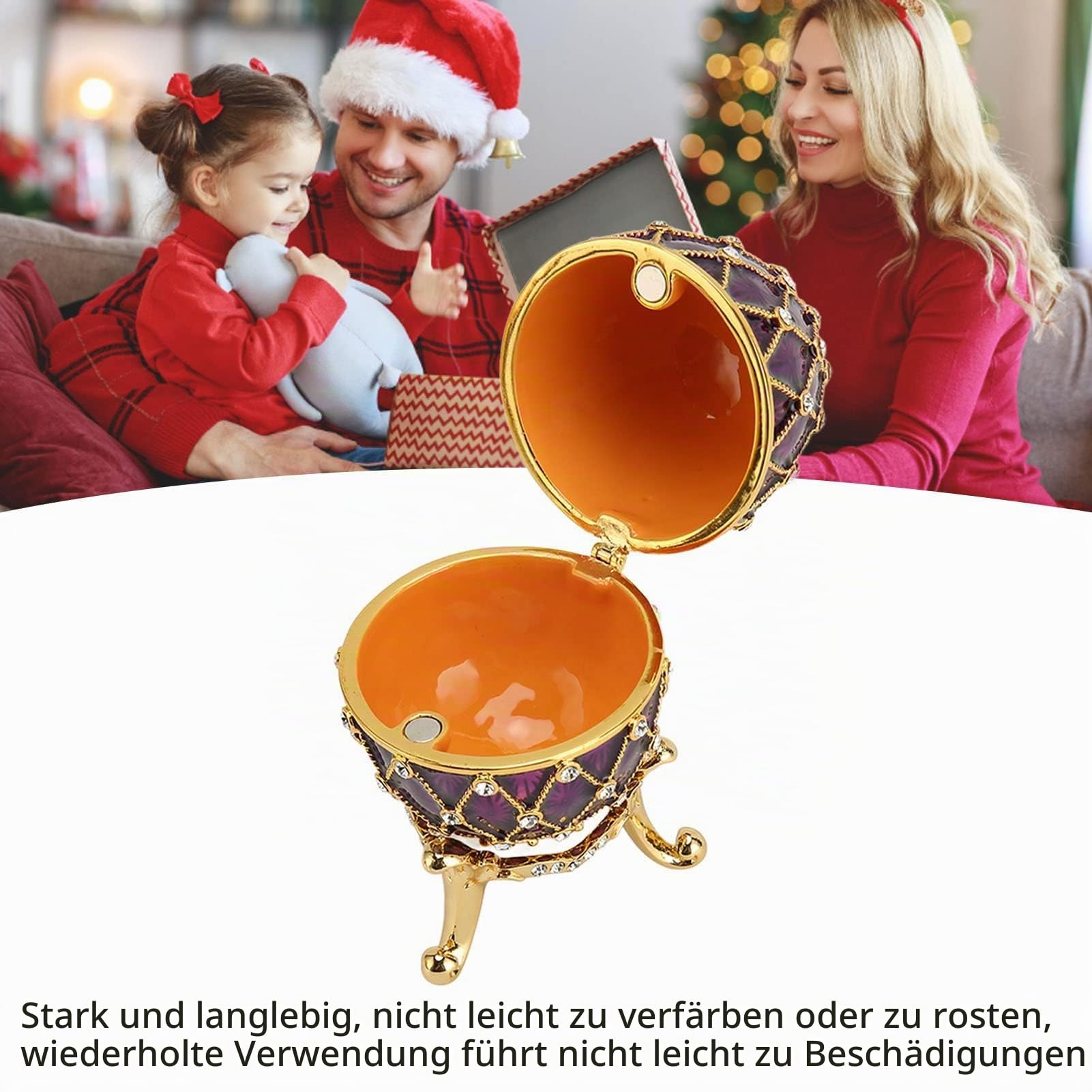 Dpofirs Schmuckschatulle Fabergé-Ei, Emaillierte Schmuckschatulle, Ei-Schmuckkästchen, für Wohnkultur, Klassische Ornamente, Metallhandwerk, für Wohnkultur (Lila)