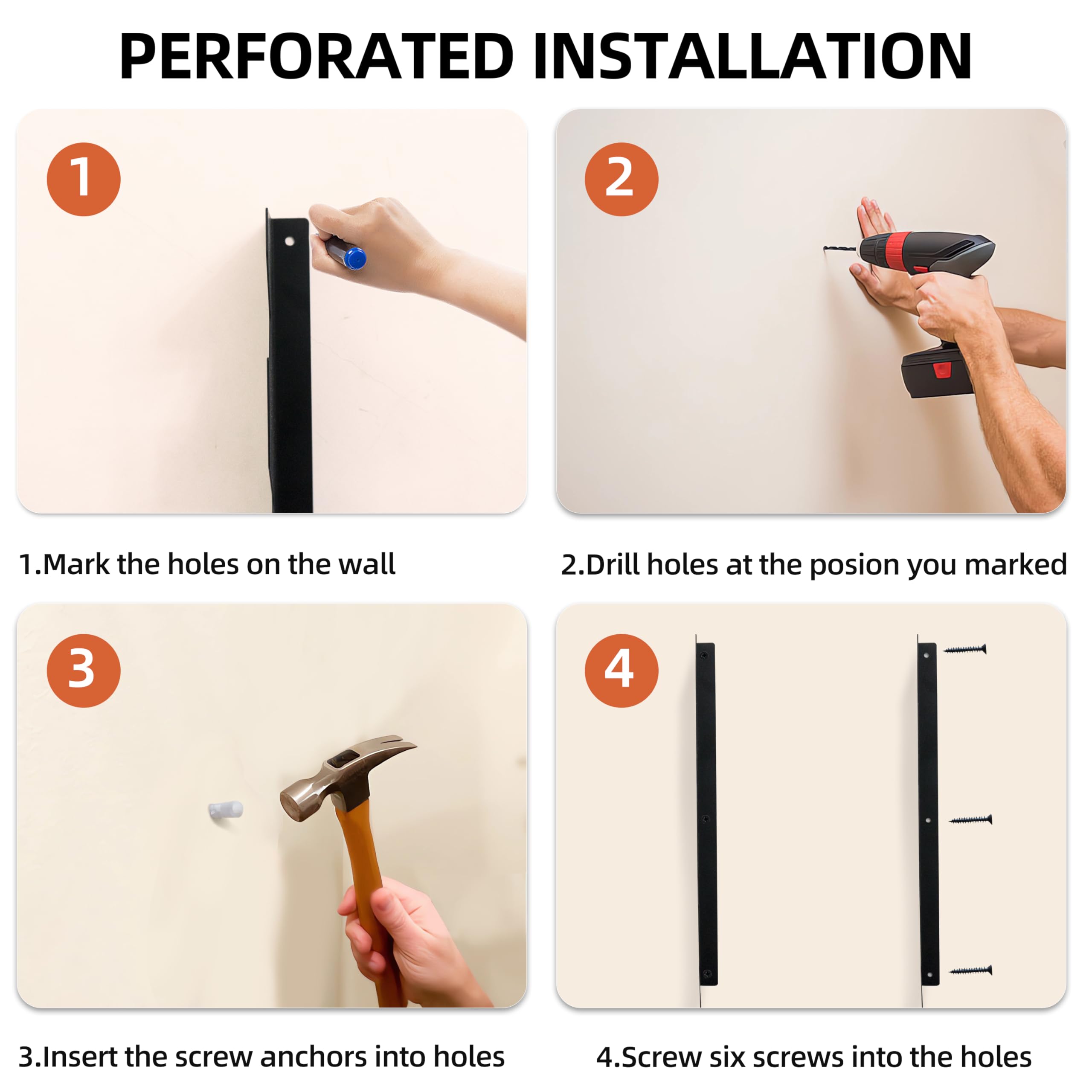 CZWL&HG Support mural pour outils de garage – Support en acier massif robuste pour pelles, râteaux, outils à long manche – Abri de jardin horizontal pouvant supporter 113,4 kg avec supports
