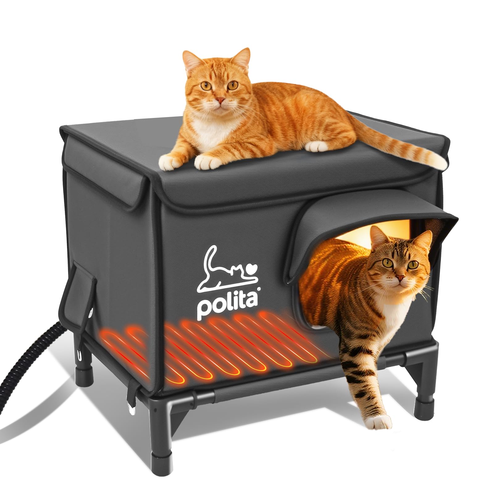 Rugged Heated Cat House for Outdoor Cats in Winter, Extremely Insulated & 100% Weatherproof, Elevated Feral Cat Shelter with Waterproof Eaves & Safe Escape Door for Stray & Barn Cats??
